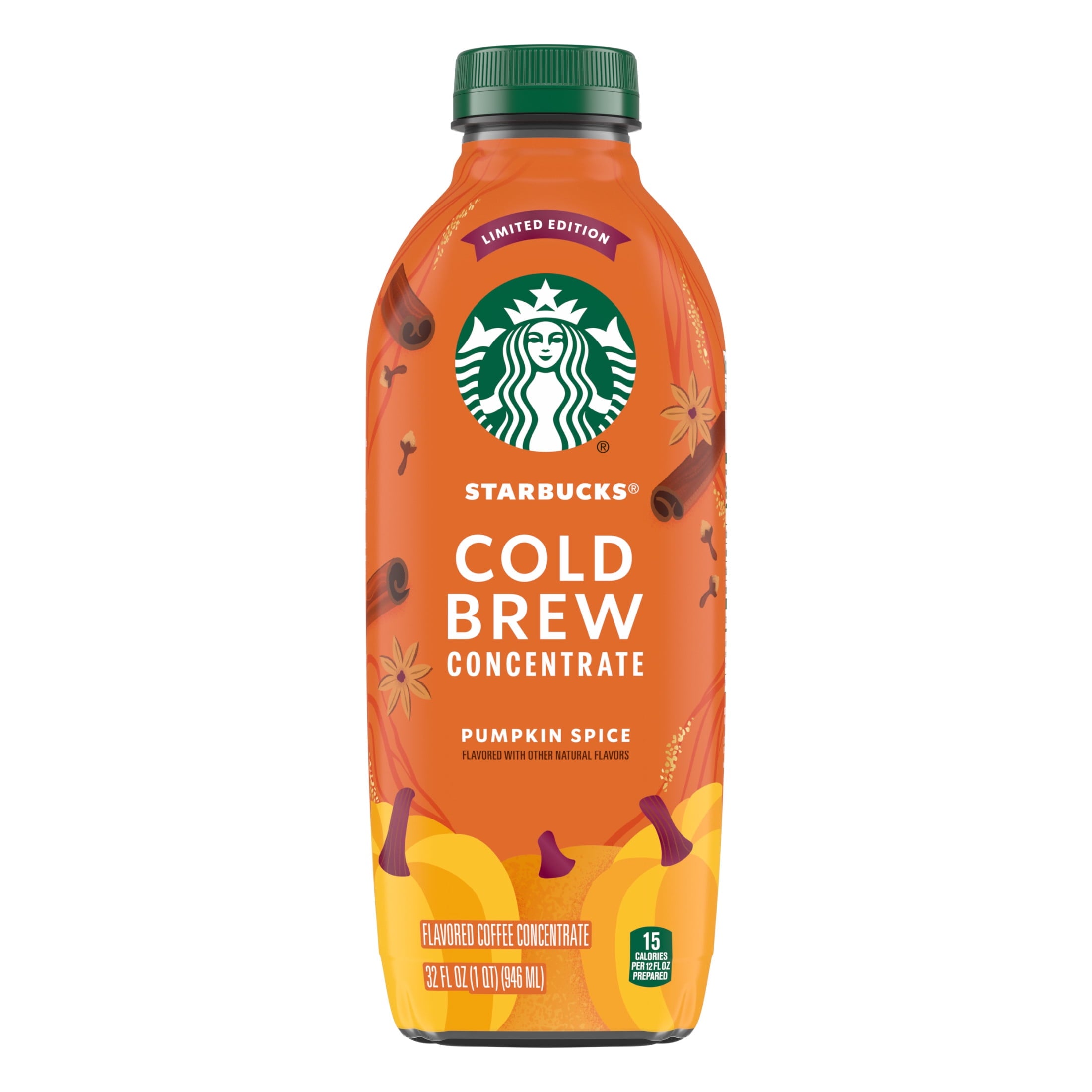 Starbucks Pumpkin Spice Naturally Caffeinated Medium Roast Cold Brew Coffee Concentrate 32 fl oz Bottle