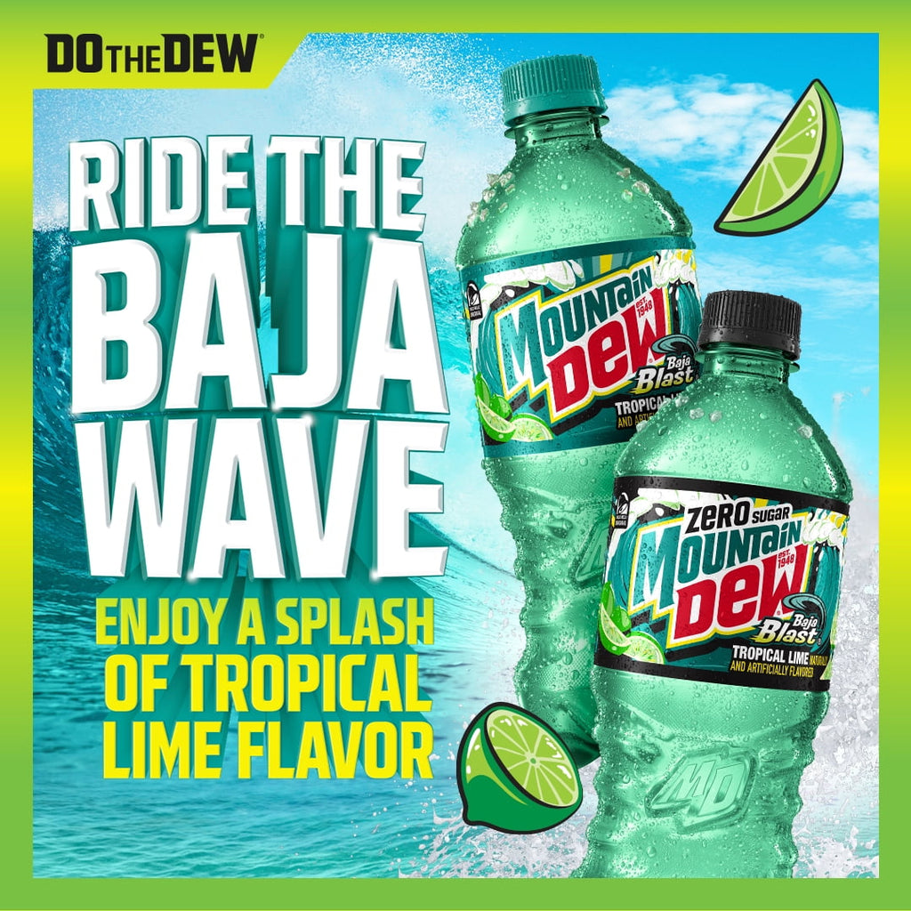 Mountain Dew Baja Blast Tropical Lime Soda Pop Bottles 16.9 Fl Oz 12 Pack