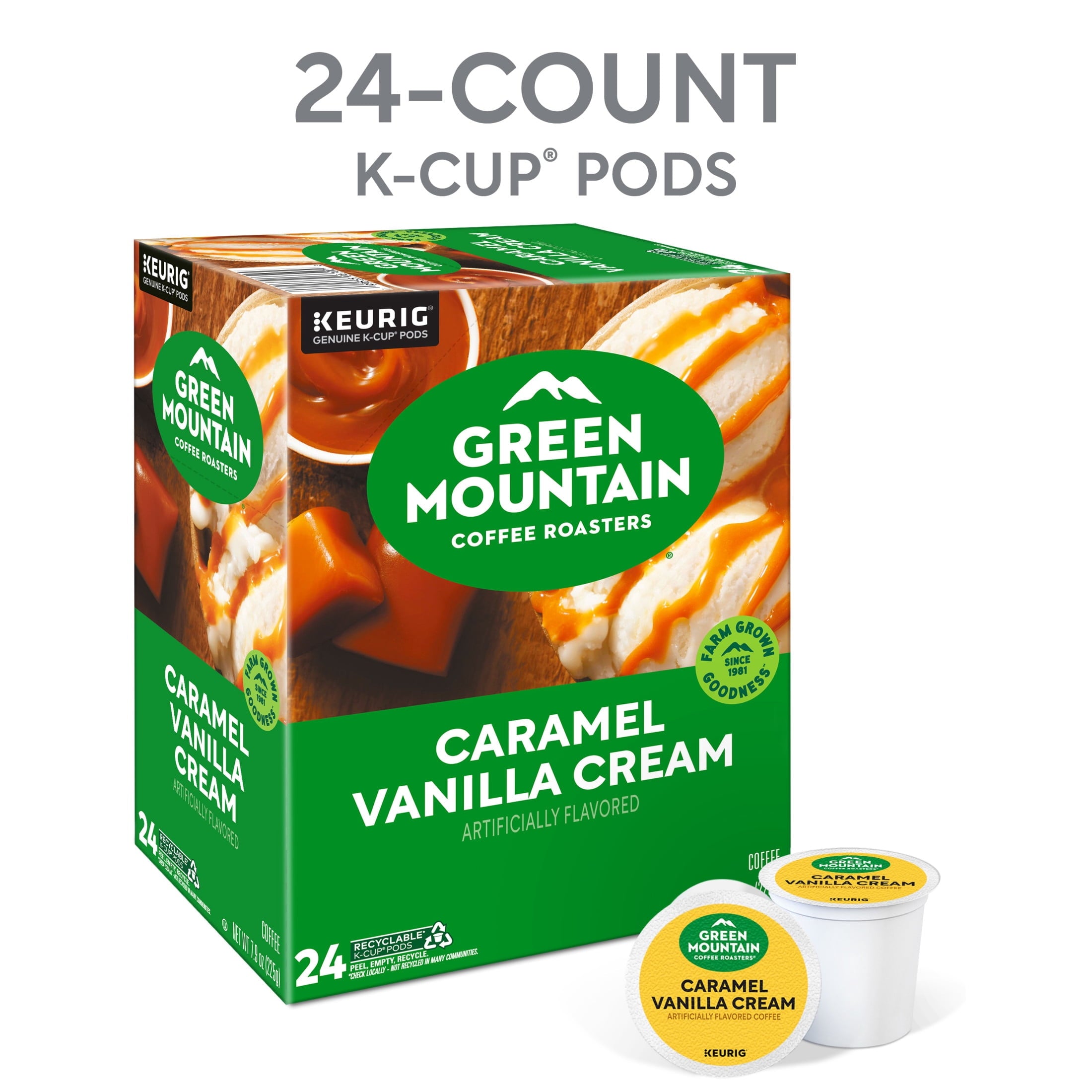 Green Mountain Coffee Roasters Caramel Vanilla Cream Light Roast K-Cup Coffee Pods 24 Count