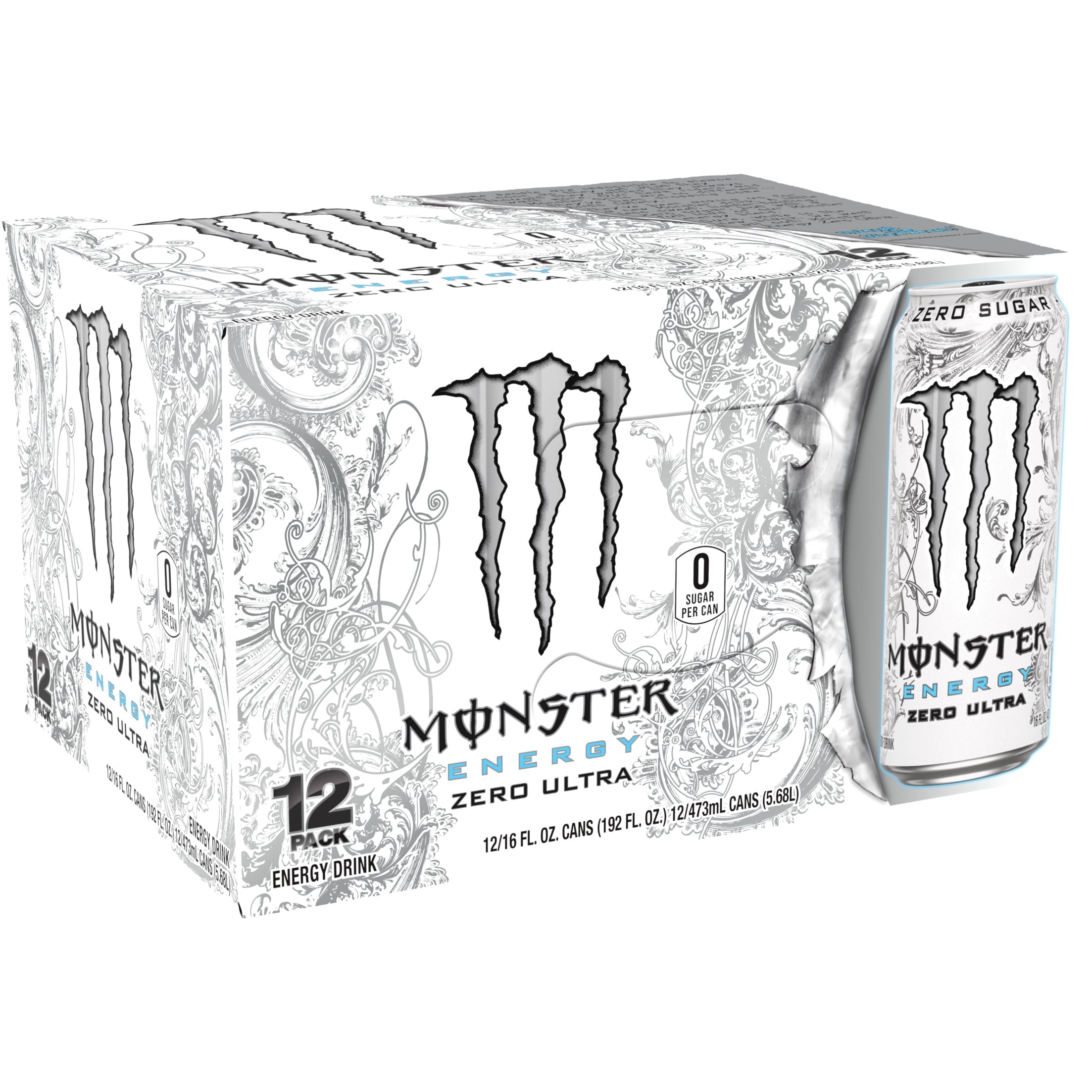 Monster Energy Zero Ultra Sugar Free Energy Drink 16 fl oz 12 Pack Cans