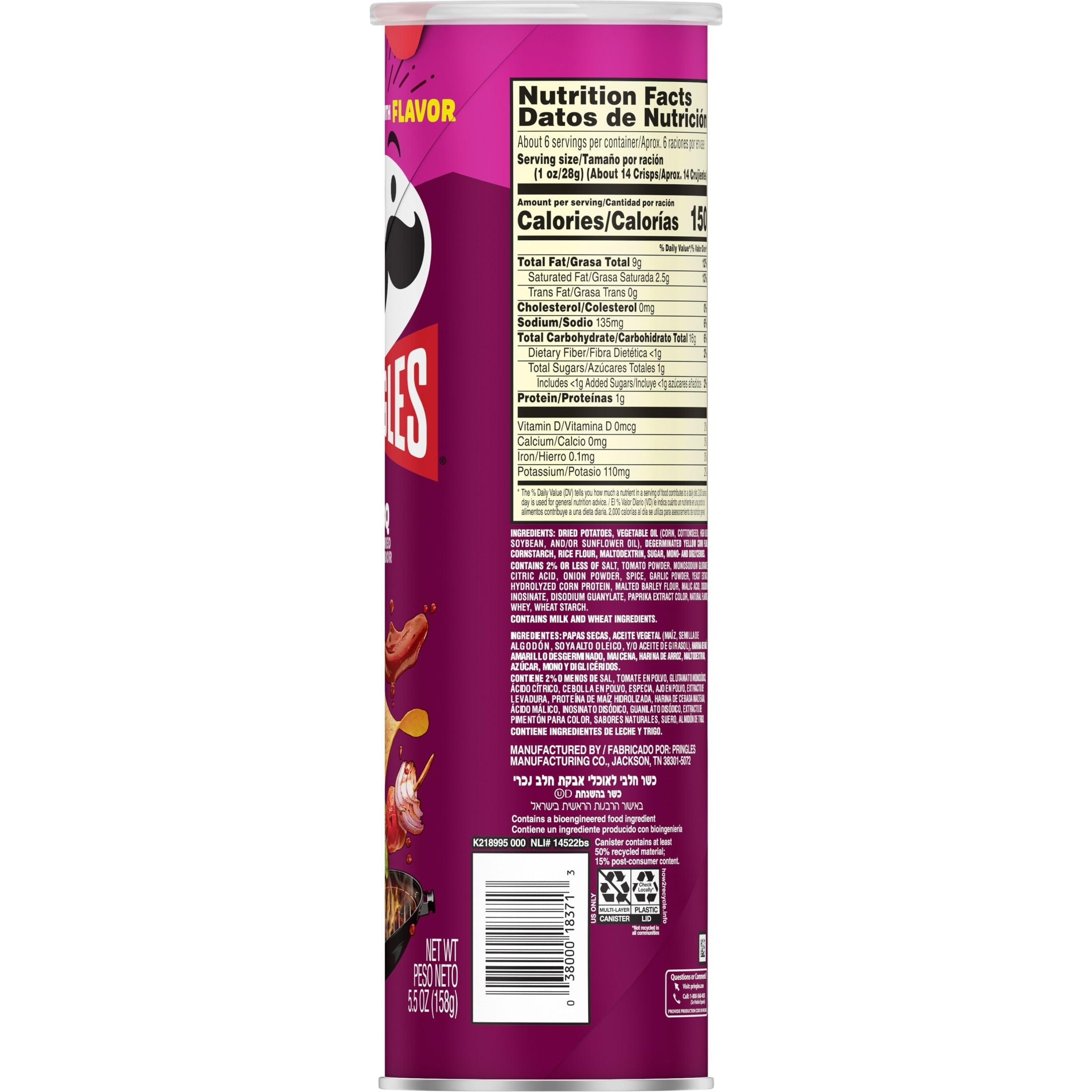 BBQ Potato Crisps Chips 5.5 Oz Pringles
