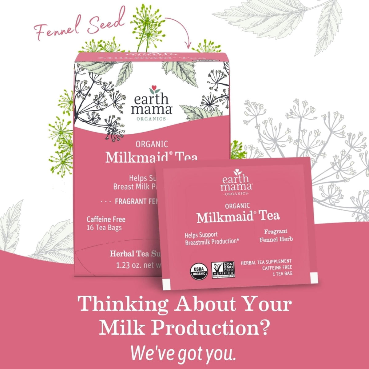 Earth Mama Organic Milkmaid Lactation Herbal Tea Bags Caffeine Free 1.23 oz 16 Count