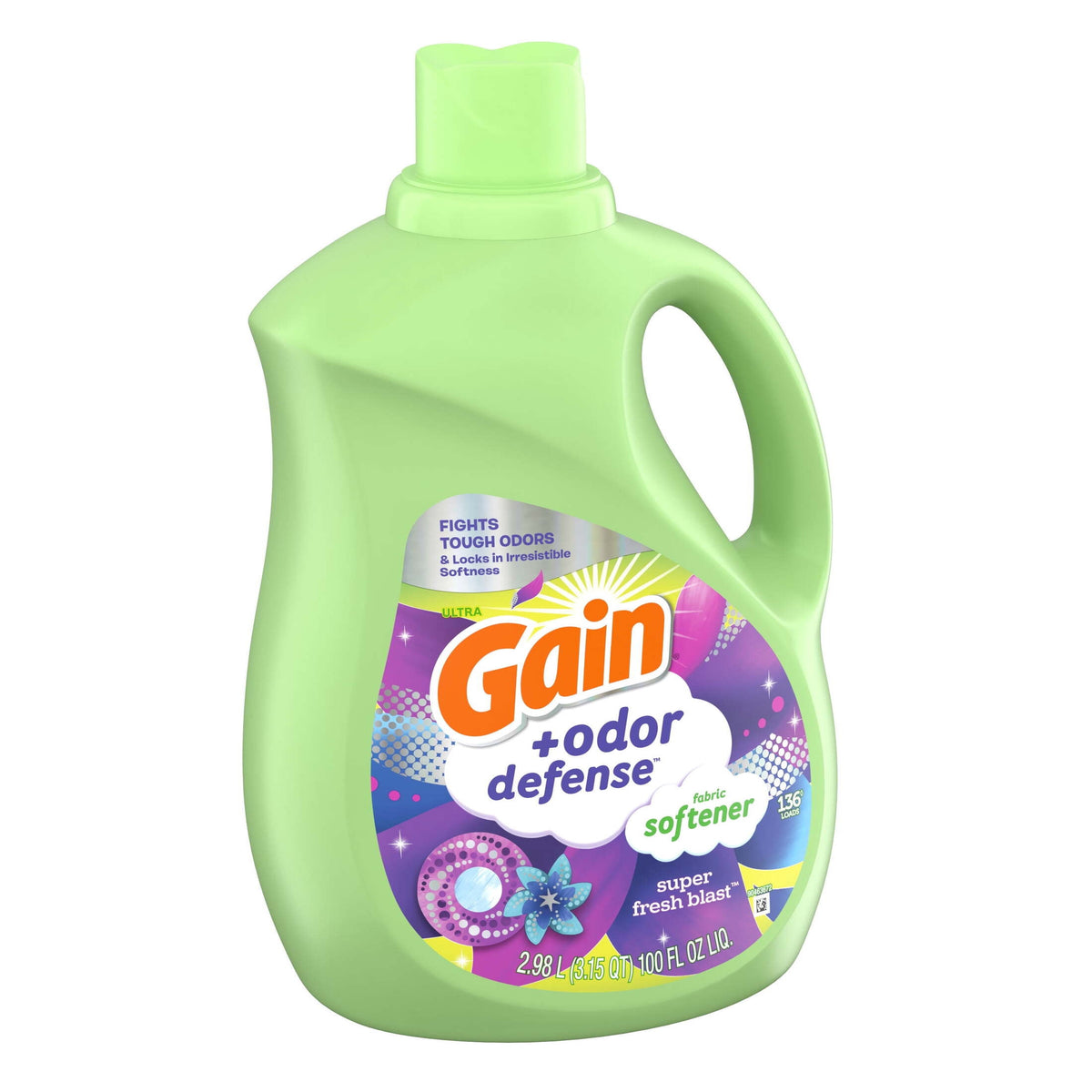 Gain Odor Defense Liquid Fabric Softener Super Fresh Blast 100 fl oz 136 Loads