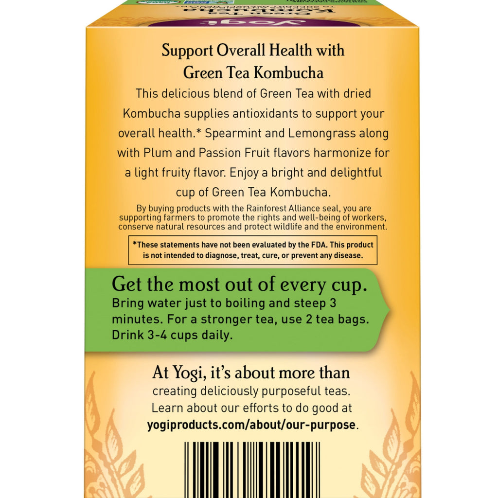 Yogi Green Tea Kombucha Organic Wellness Tea Bags 1.12 oz 16 Count