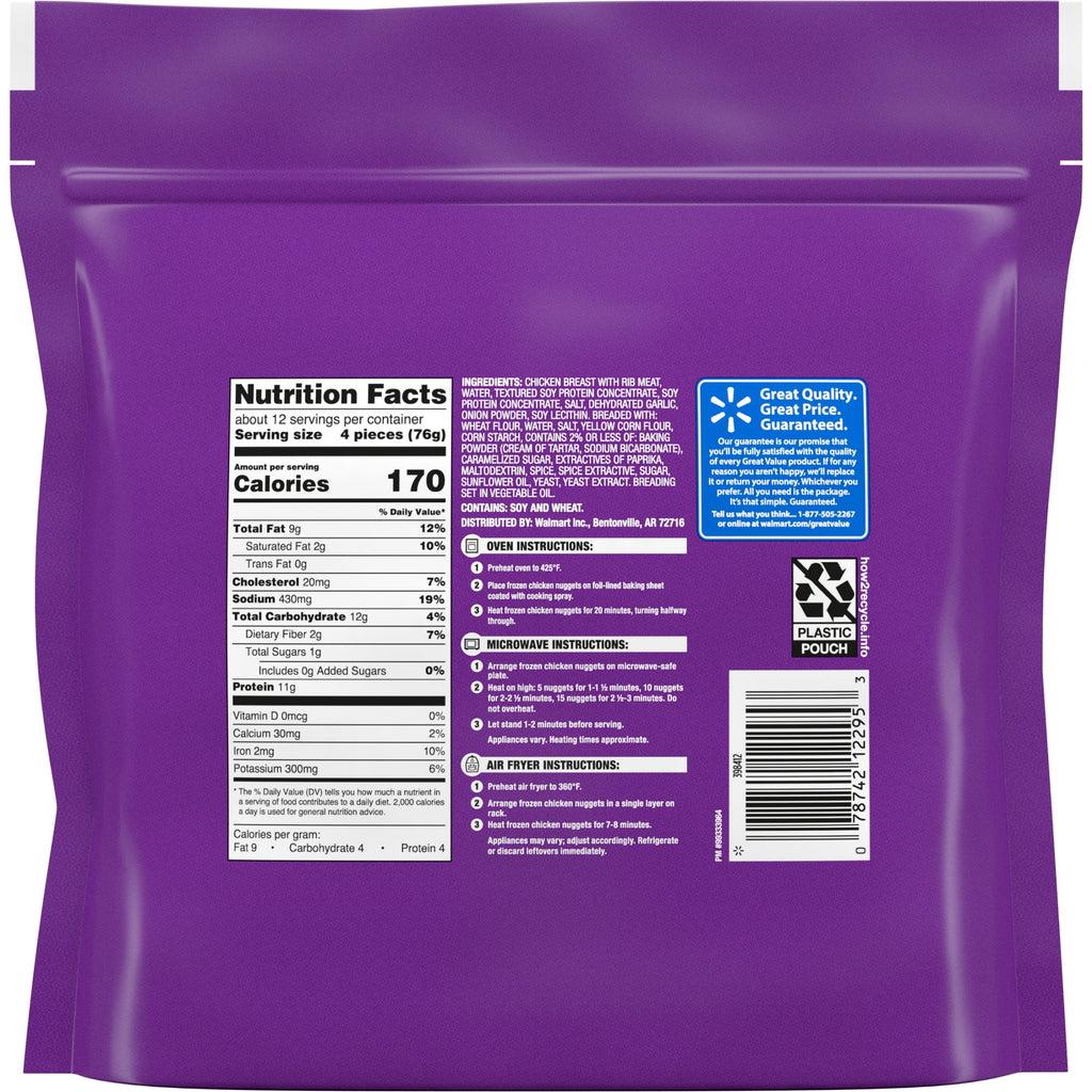 Great Value Fully Cooked Chicken Nuggets 32 Oz Frozen 8 Count