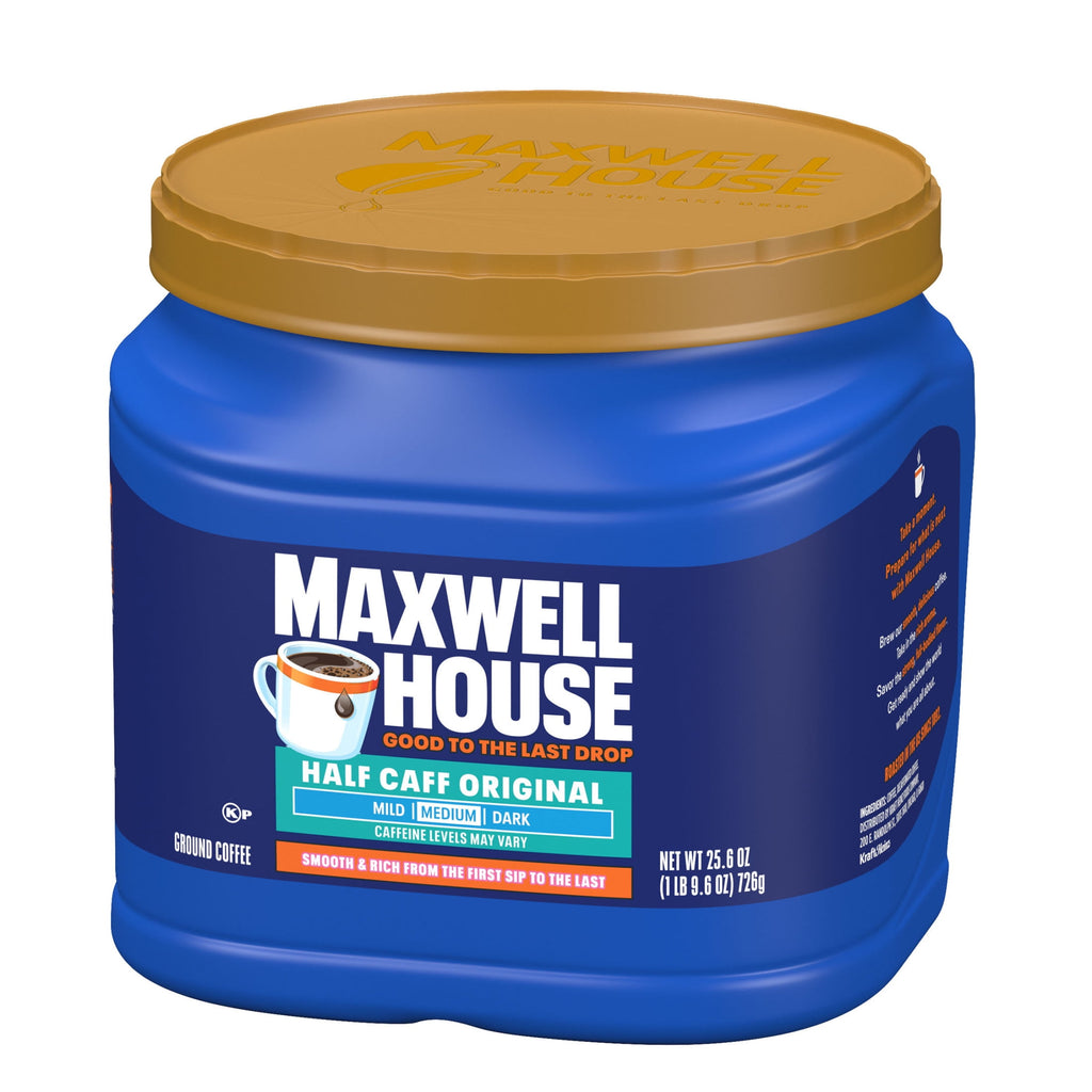 Maxwell House Half Caff Naturally Caffeinated Medium Roast Ground Coffee 25.6 oz Canister