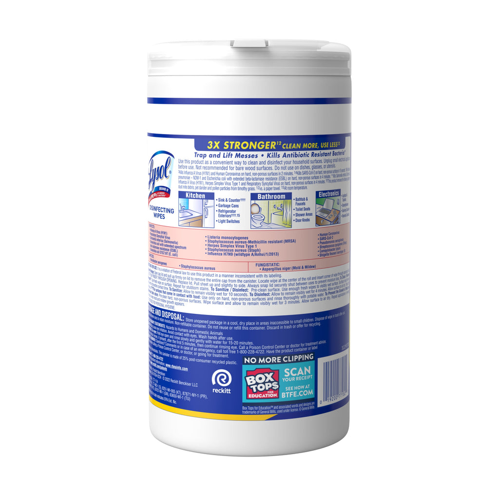 Lysol Disinfecting Wipes Multi Surface Antibacterial Cleaning Lemon & Lime Blossom Scent 80 Count