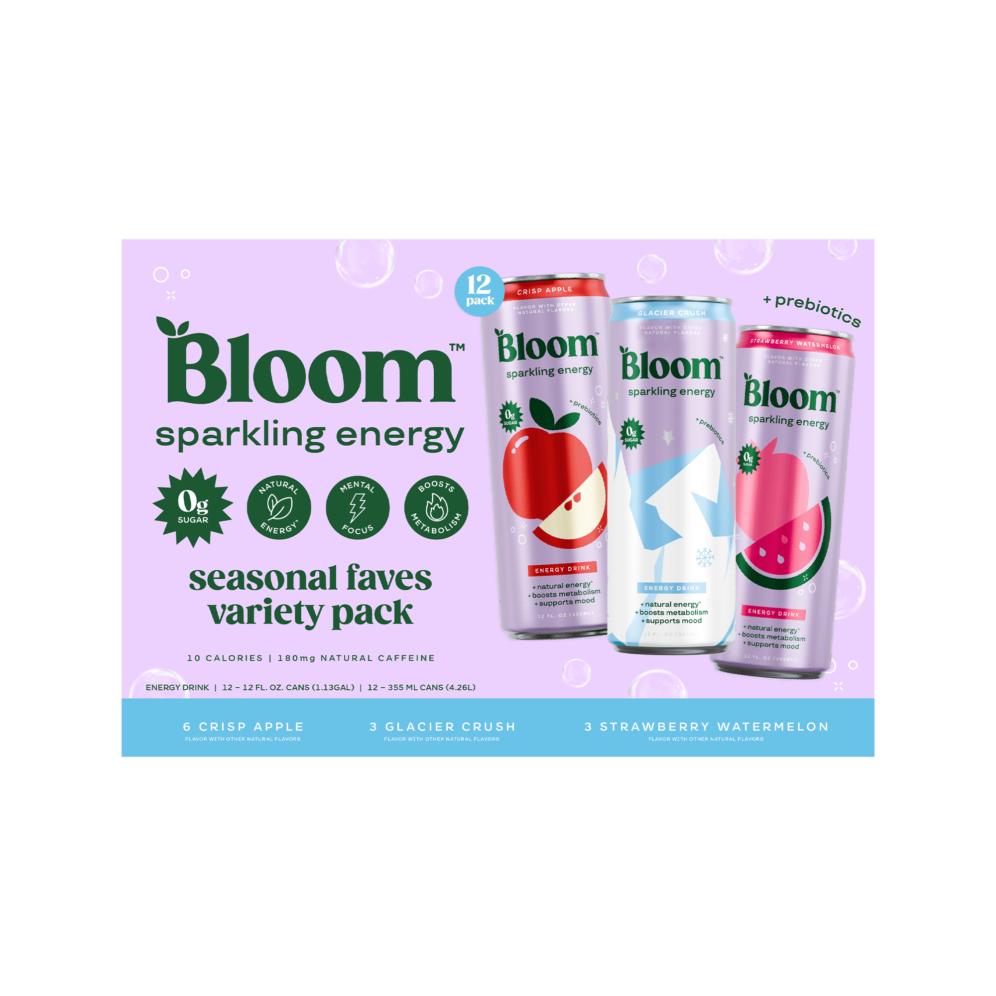 Bloom Sparkling Energy Drinks Seasonal Favorites Variety Pack 12 fl oz 12 Pack Cans
