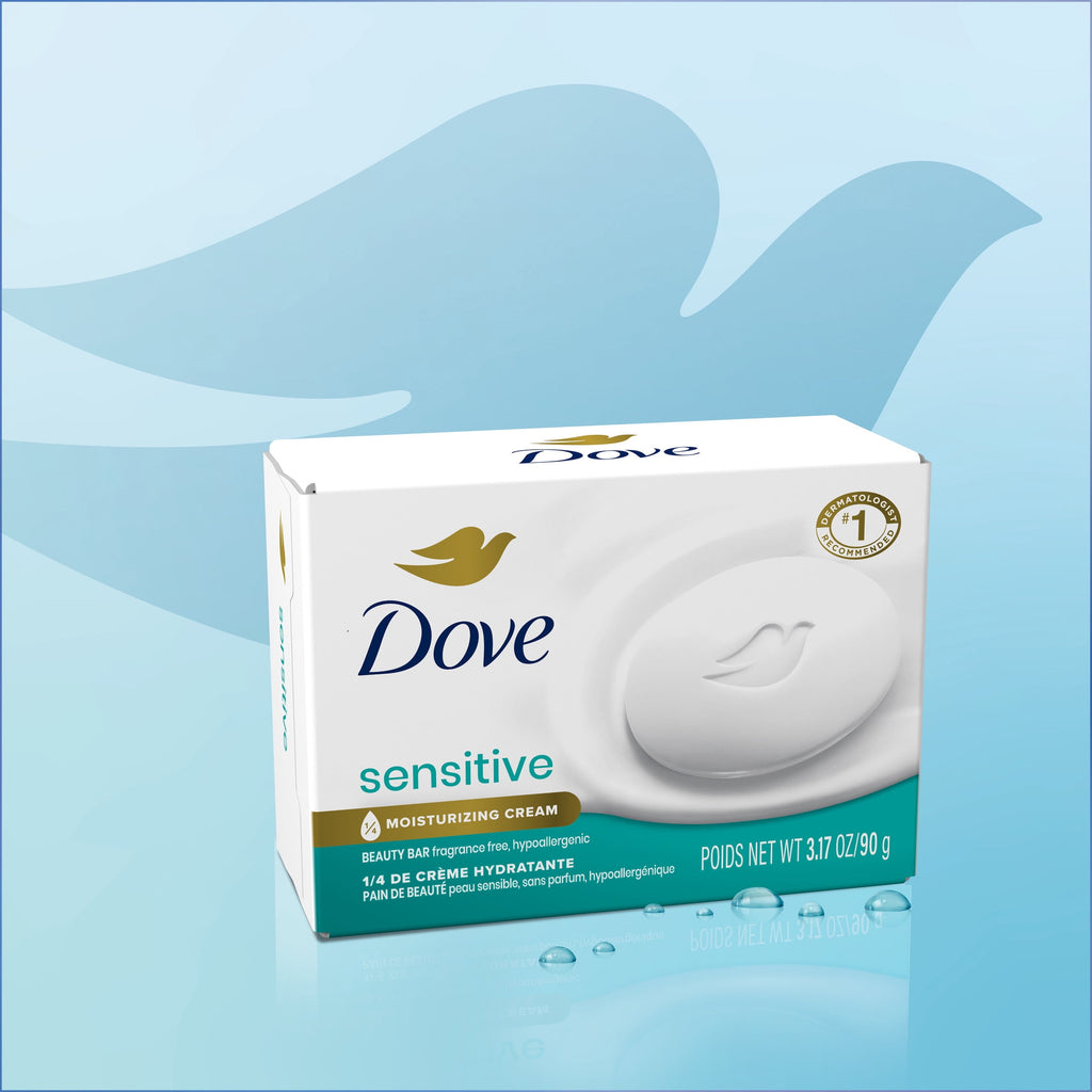 Dove Sensitive Skin Beauty Bar Soap Fragrance Free Hypoallergenic 3.75 oz 8 Bars