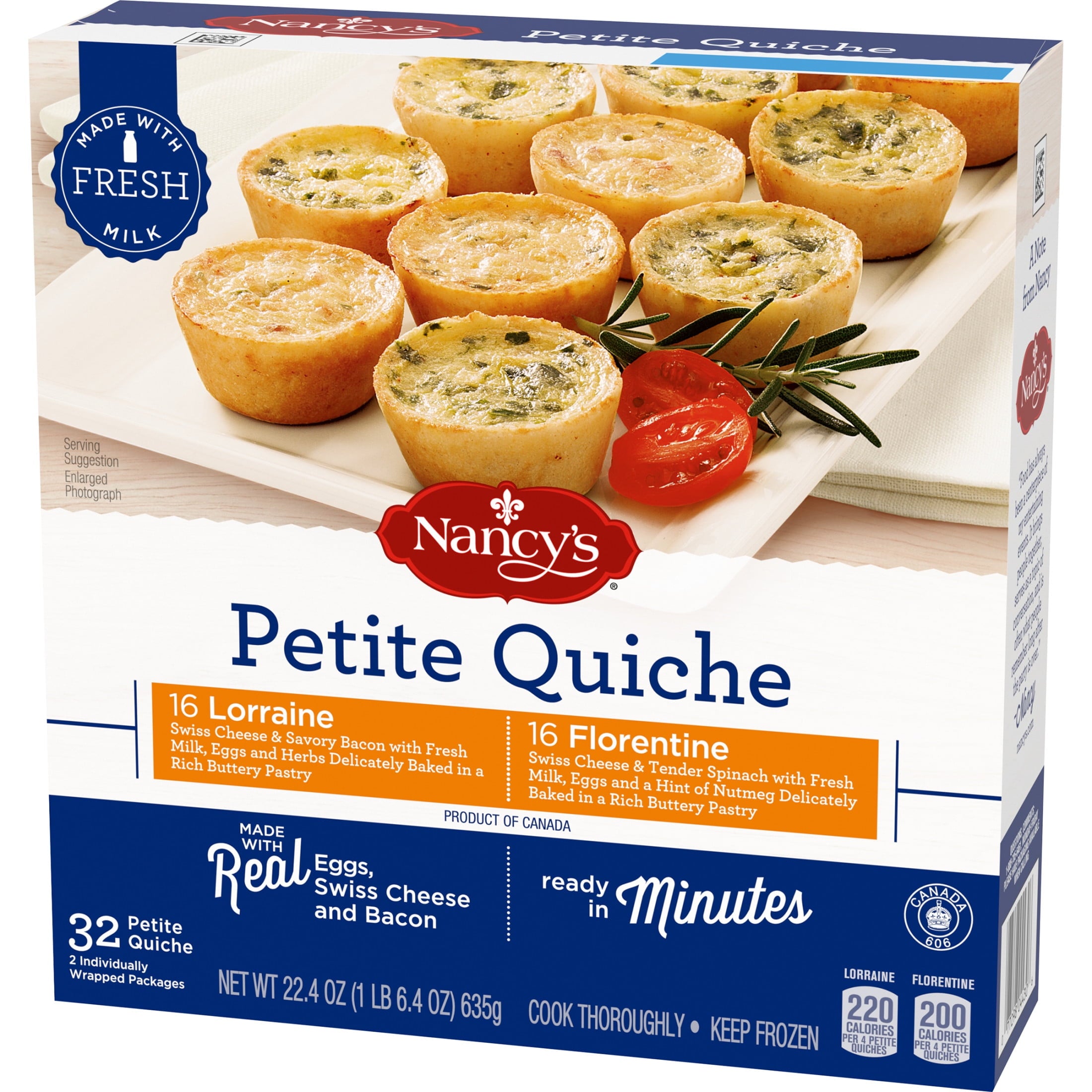 Nancy's Lorraine & Florentine Petite Quiche Frozen Snacks 22.4 Oz 32 Count