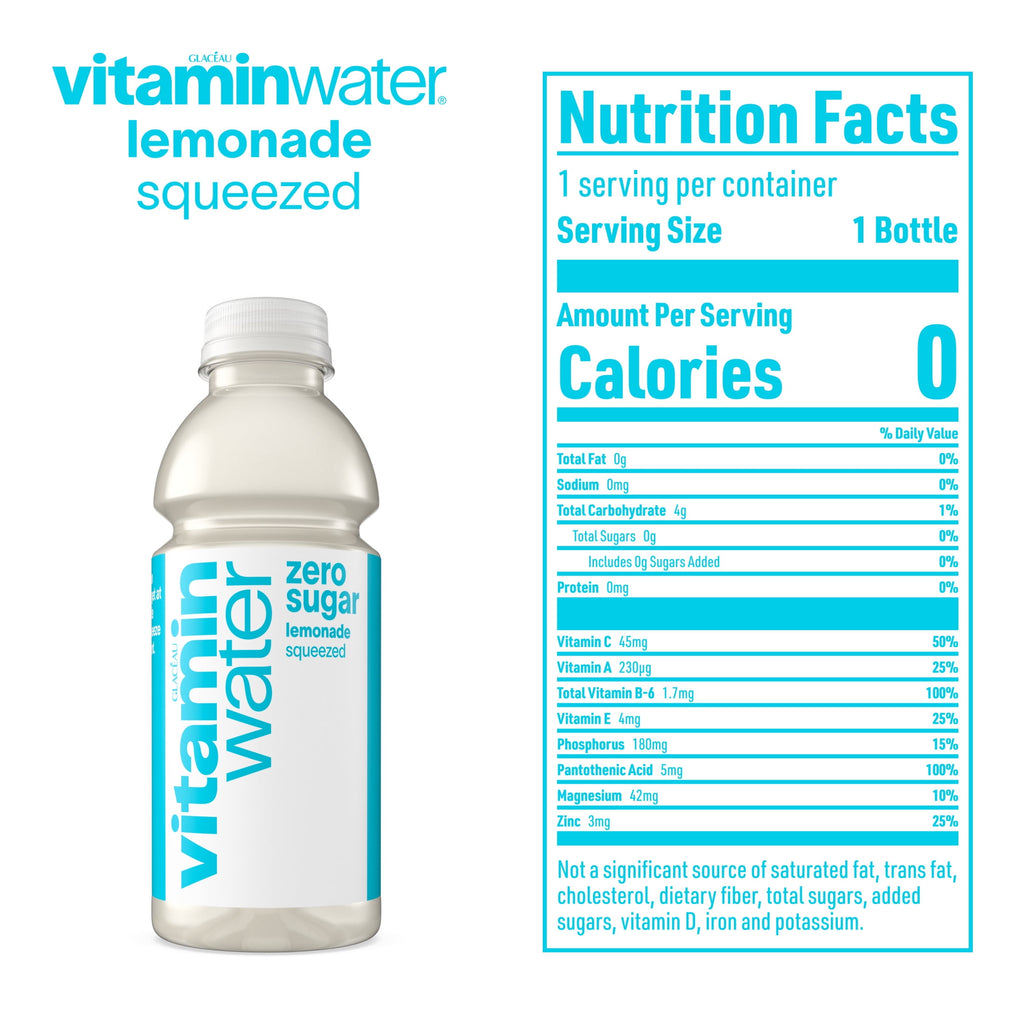 vitaminwater Zero Sugar Squeezed Lemonade Flavored Water Beverage 16.9 fl oz Bottles 6 Pack