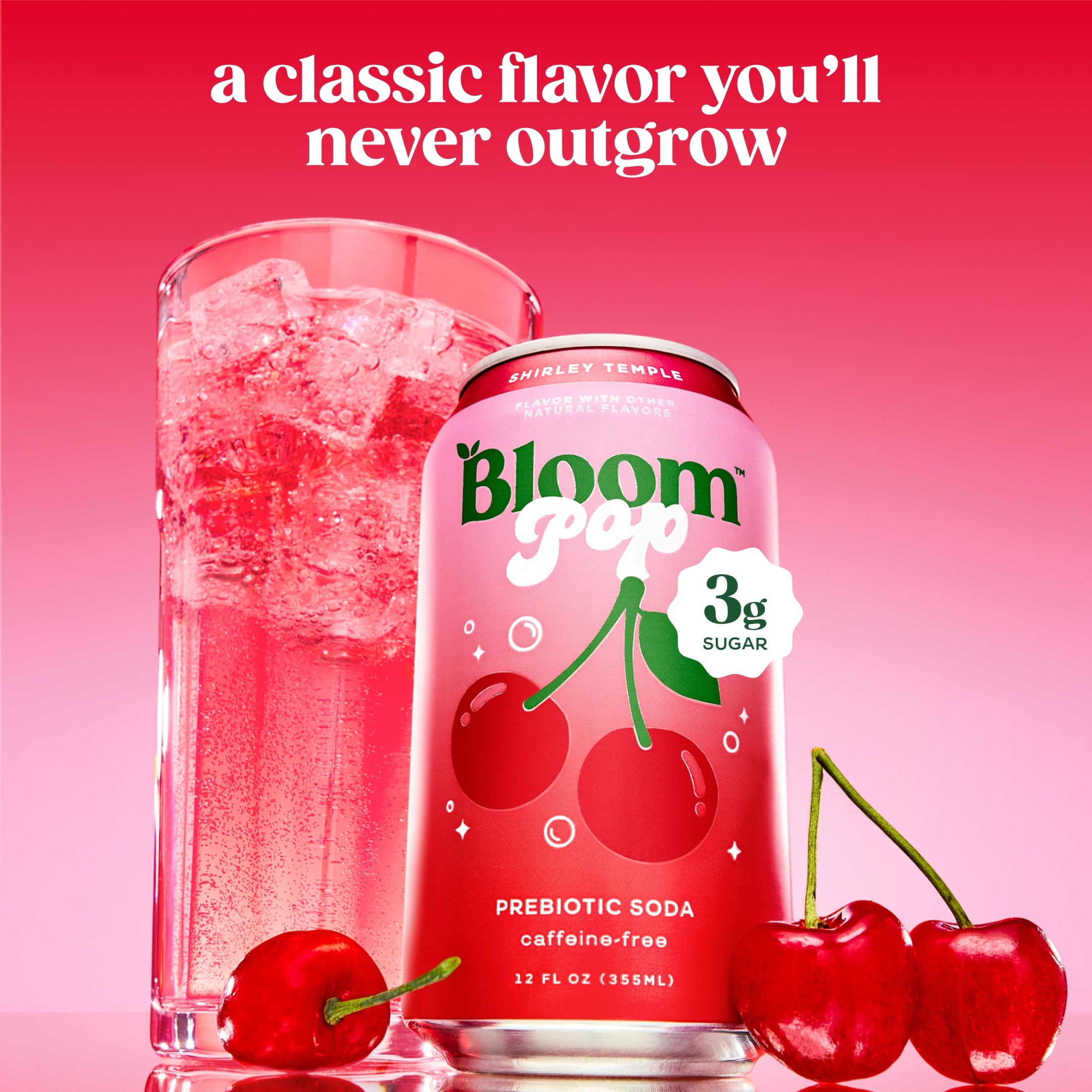 Bloom Nutrition Pop Shirley Temple Prebiotic Soda Cans 12 Fl Oz 4 Pack