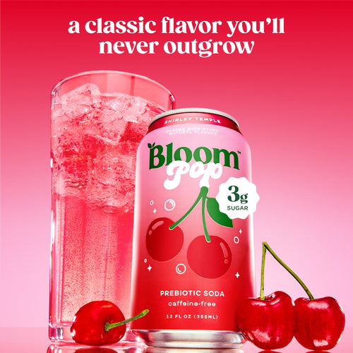 Bloom Nutrition Pop Shirley Temple Prebiotic Soda Cans 12 Fl Oz 4 Pack