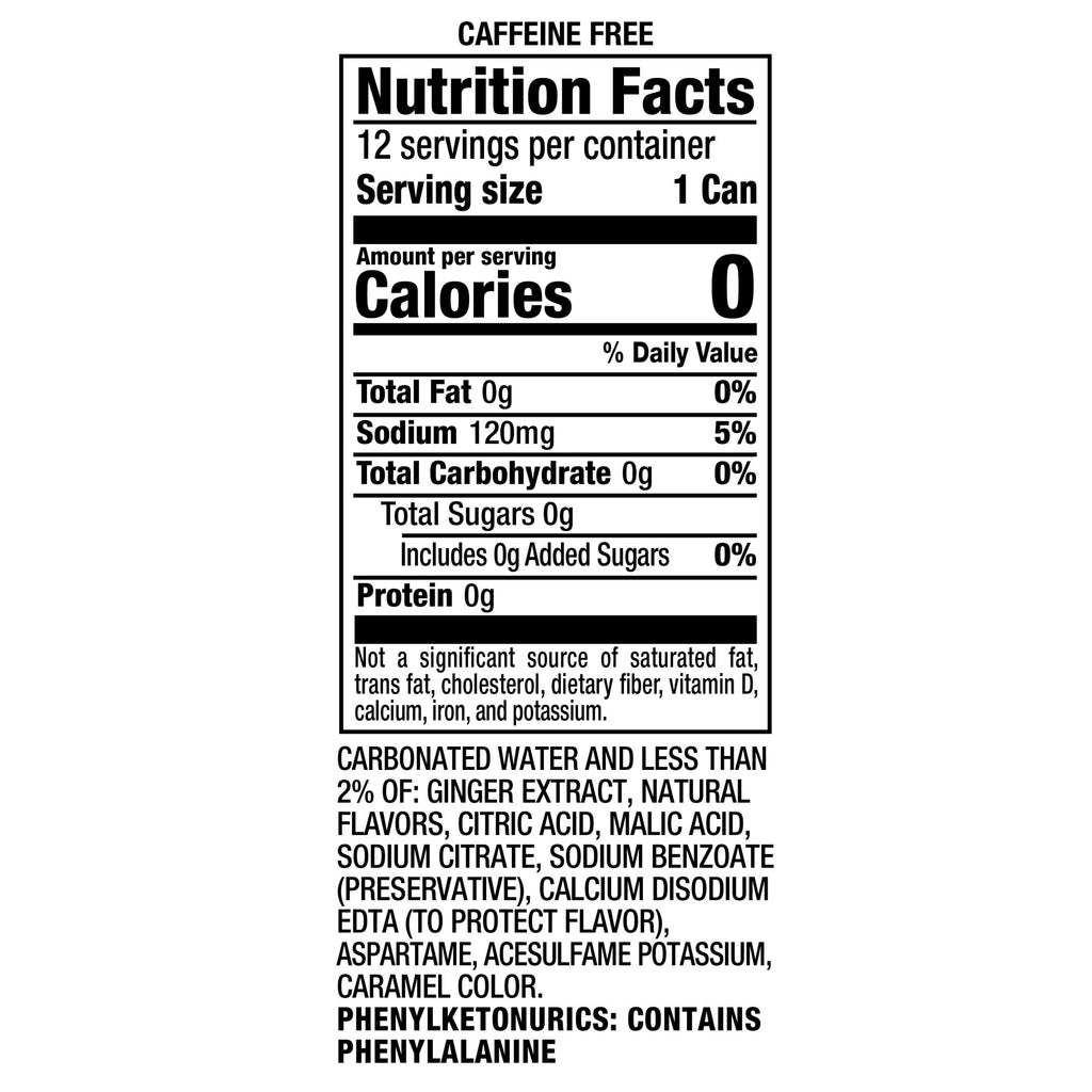 Canada Dry Caffeine Free Zero Sugar Ginger Ale Soda Pop Cans 12 Fl Oz 12 Pack