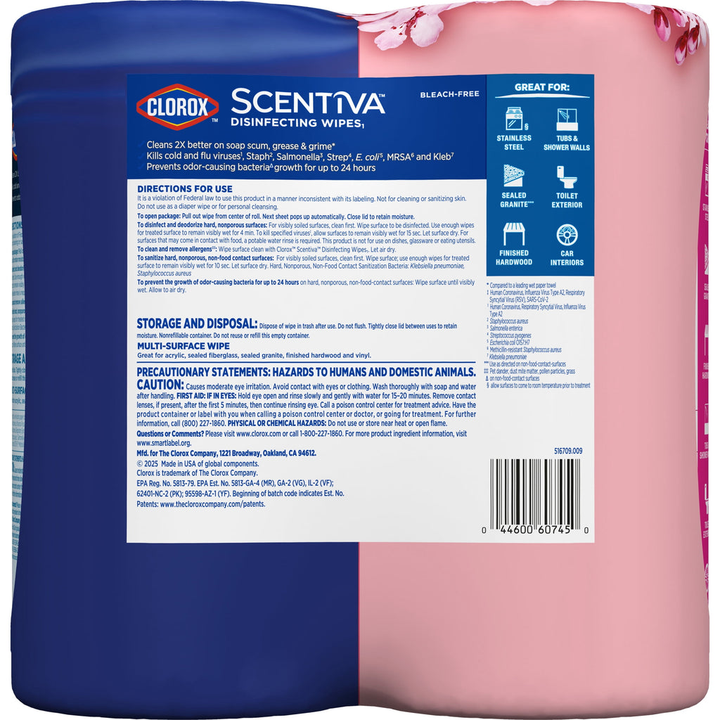 Clorox Scentiva Disinfecting Wipes Cherry Blossom 150 Count Pack of 2