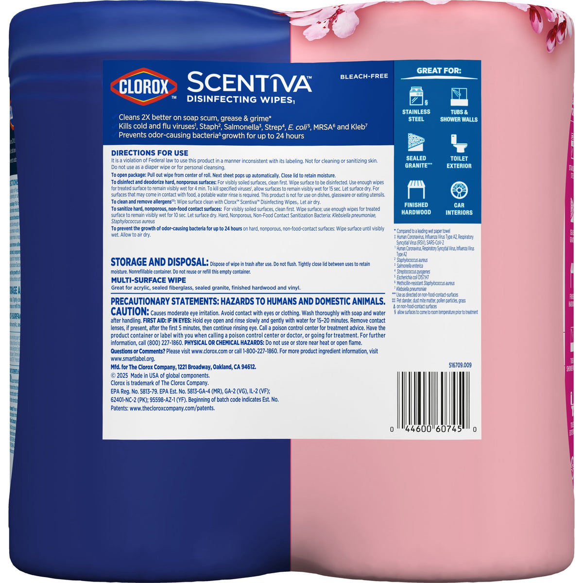 Clorox Scentiva Disinfecting Wipes Cherry Blossom 150 Count Pack of 2