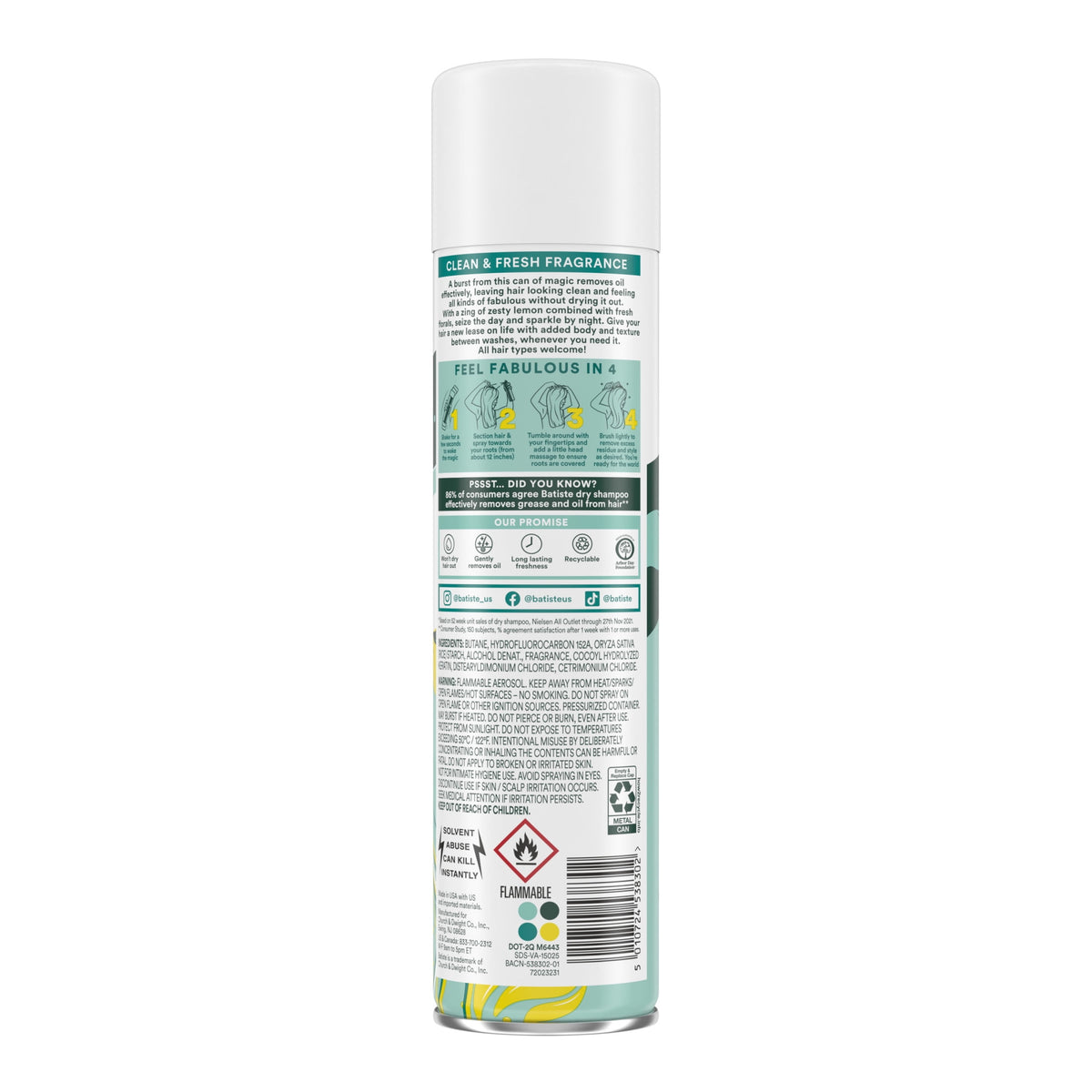 Batiste Original Dry Shampoo Oil Control Classic Clean Scent 7.62 oz