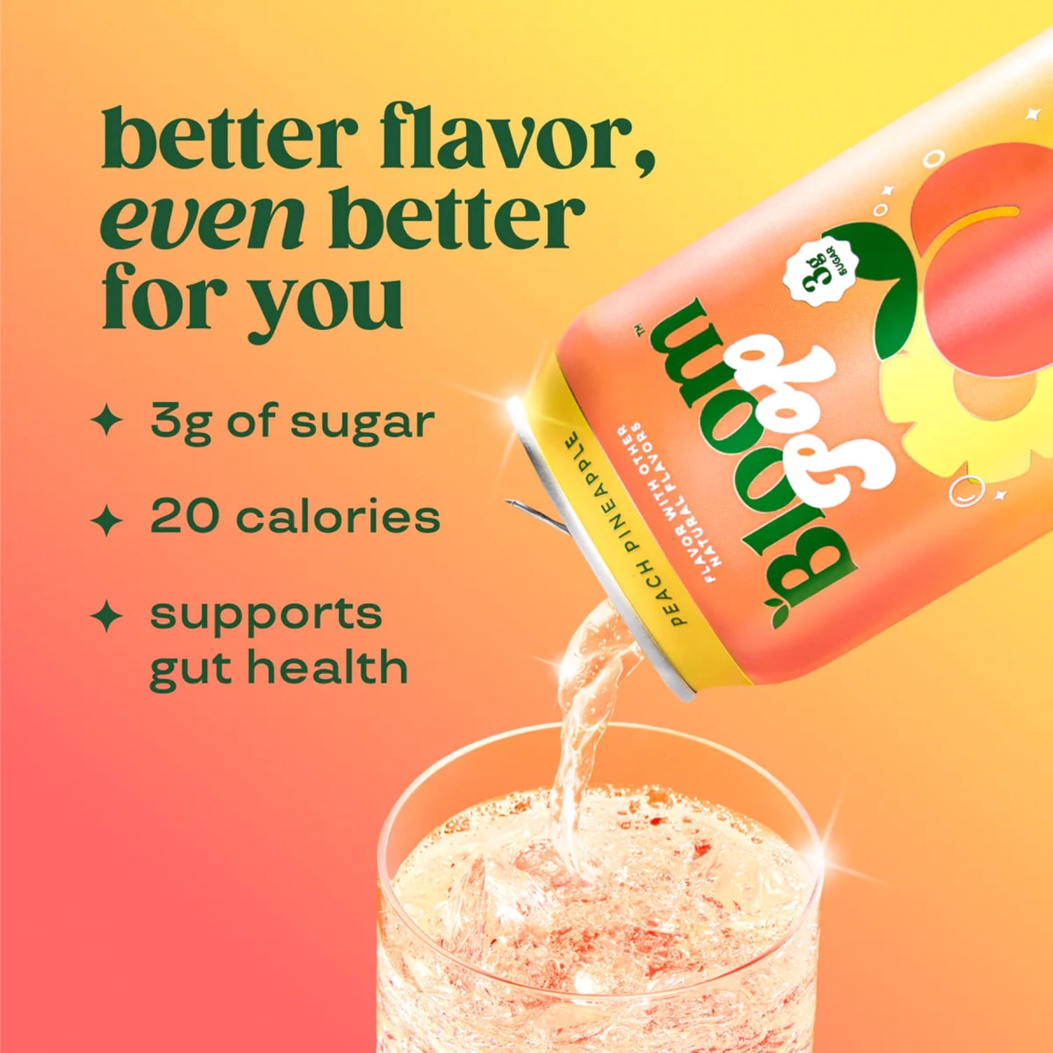 Bloom Nutrition Pop Prebiotic Soda Peach Pineapple Can 12 Fl Oz