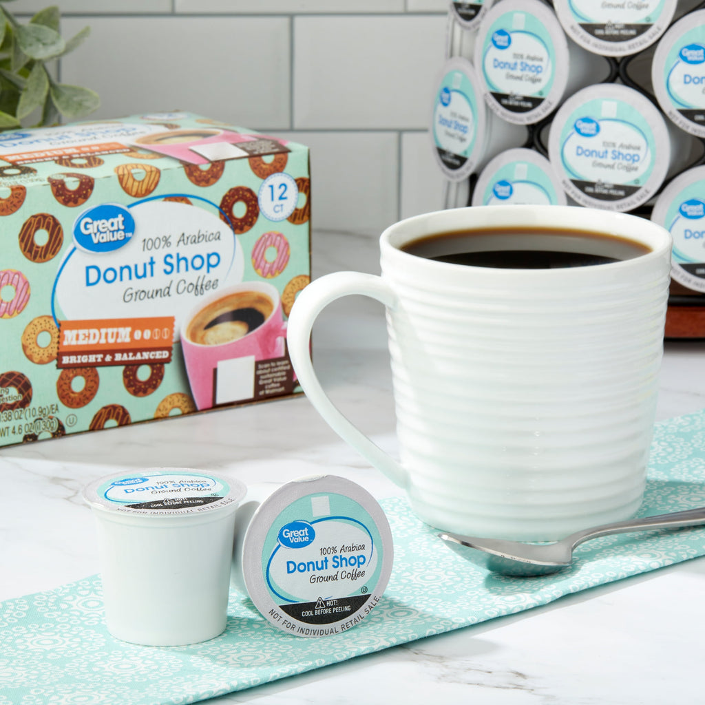 Great Value Donut Shop 100% Arabica Medium Roast Ground Coffee Pods 12 Count