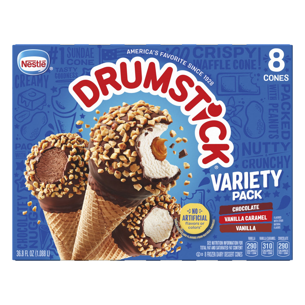 Drumstick Chocolate Vanilla Caramel Sundae Cones Variety Pack 8 Count 36.8 Fl Oz