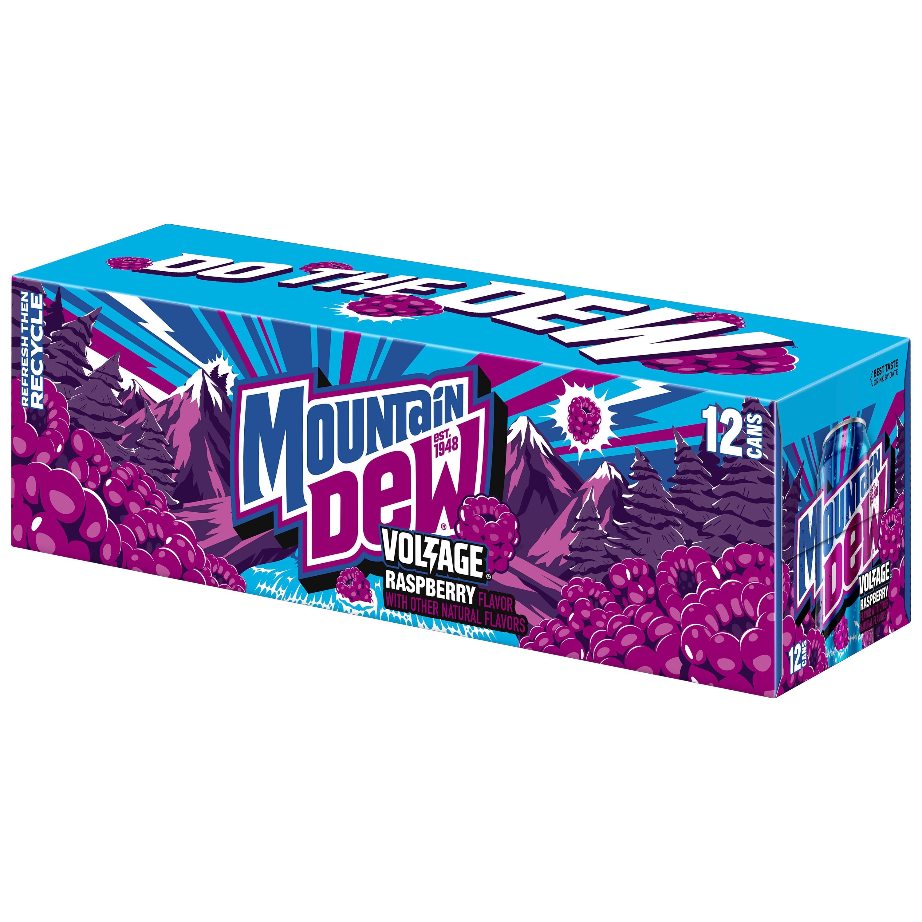 Mountain Dew Voltage Raspberry Citrus Soda Pop Cans 12 Fl Oz 12 Pack
