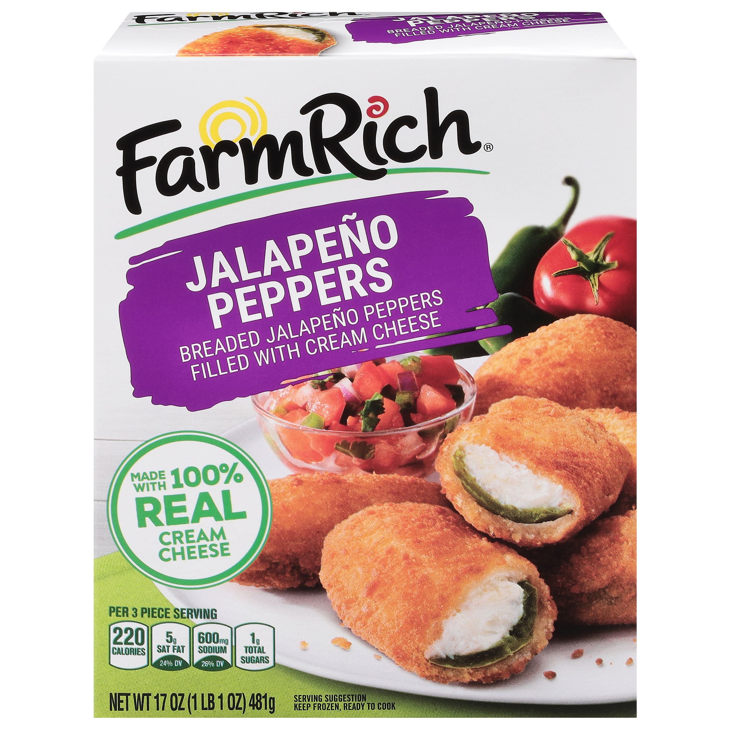 Farm Rich Breaded Jalapeno Peppers Stuffed with Cream Cheese Frozen 17 Oz