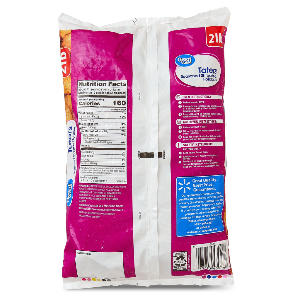 Great Value Taters Seasoned and Shredded Potatoes 32 Oz Frozen