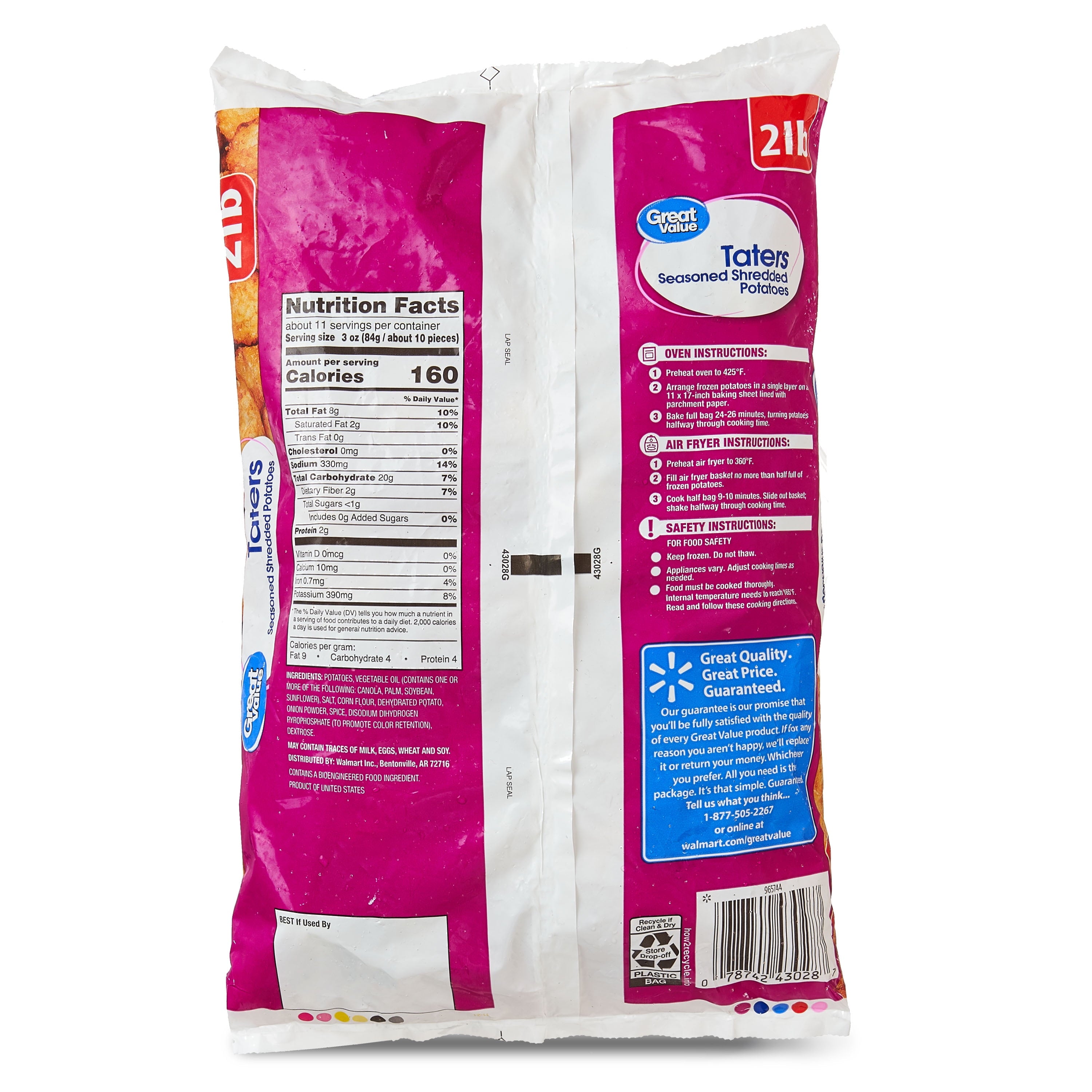 Great Value Taters Seasoned and Shredded Potatoes 32 Oz Frozen