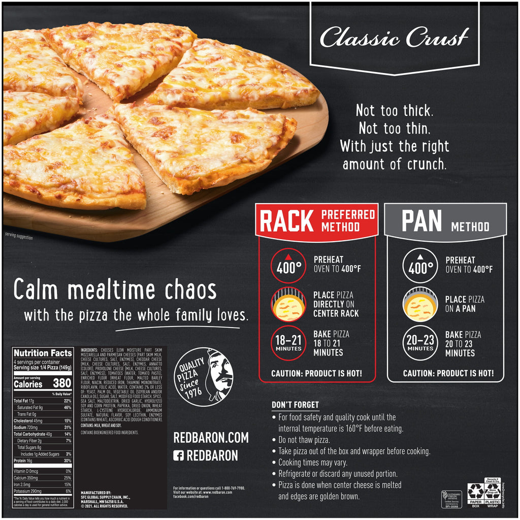 Red Baron Four Cheese Classic Crust Frozen Pizza 21.06 Oz