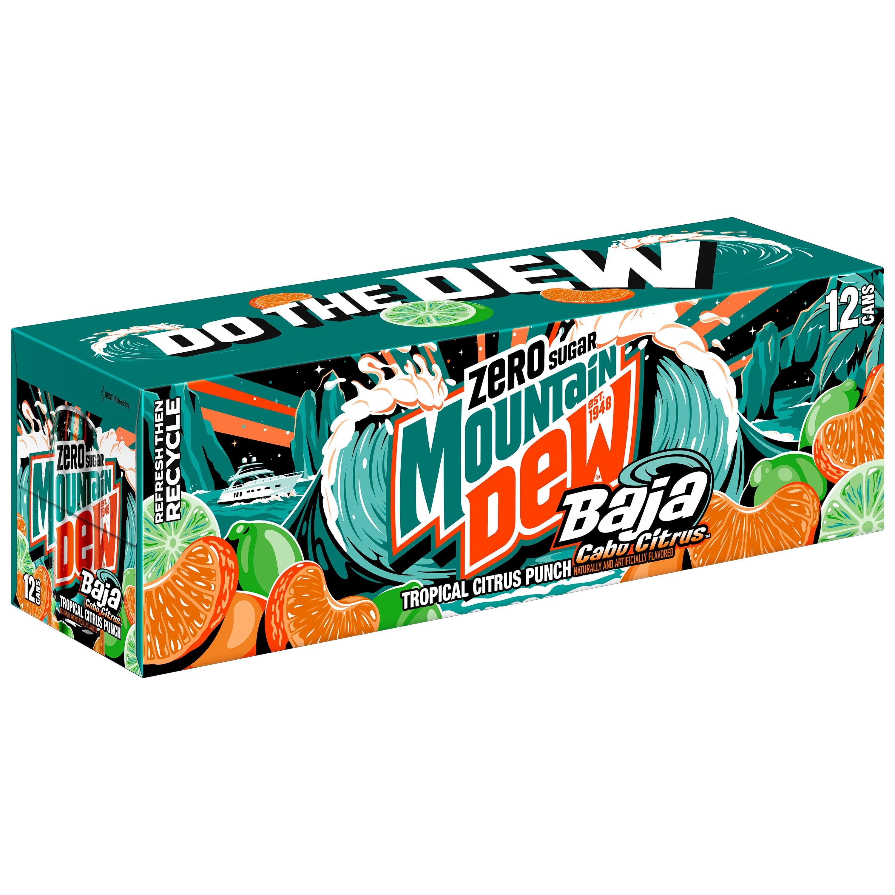 Mountain Dew Zero Sugar Baja Blast Cabo Citrus Soda Pop Cans 12 Fl Oz 12 Pack