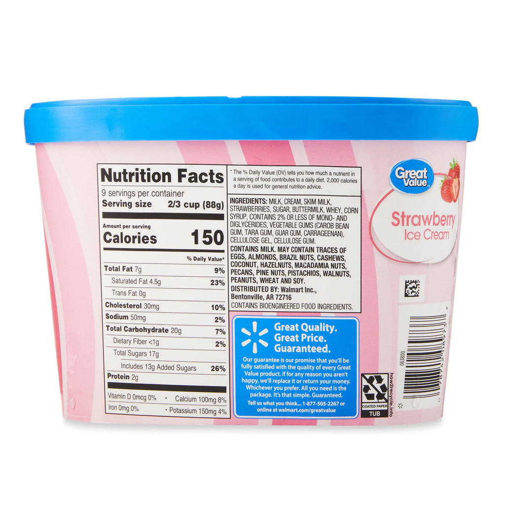 Great Value Strawberry Ice Cream 48 Fl Oz