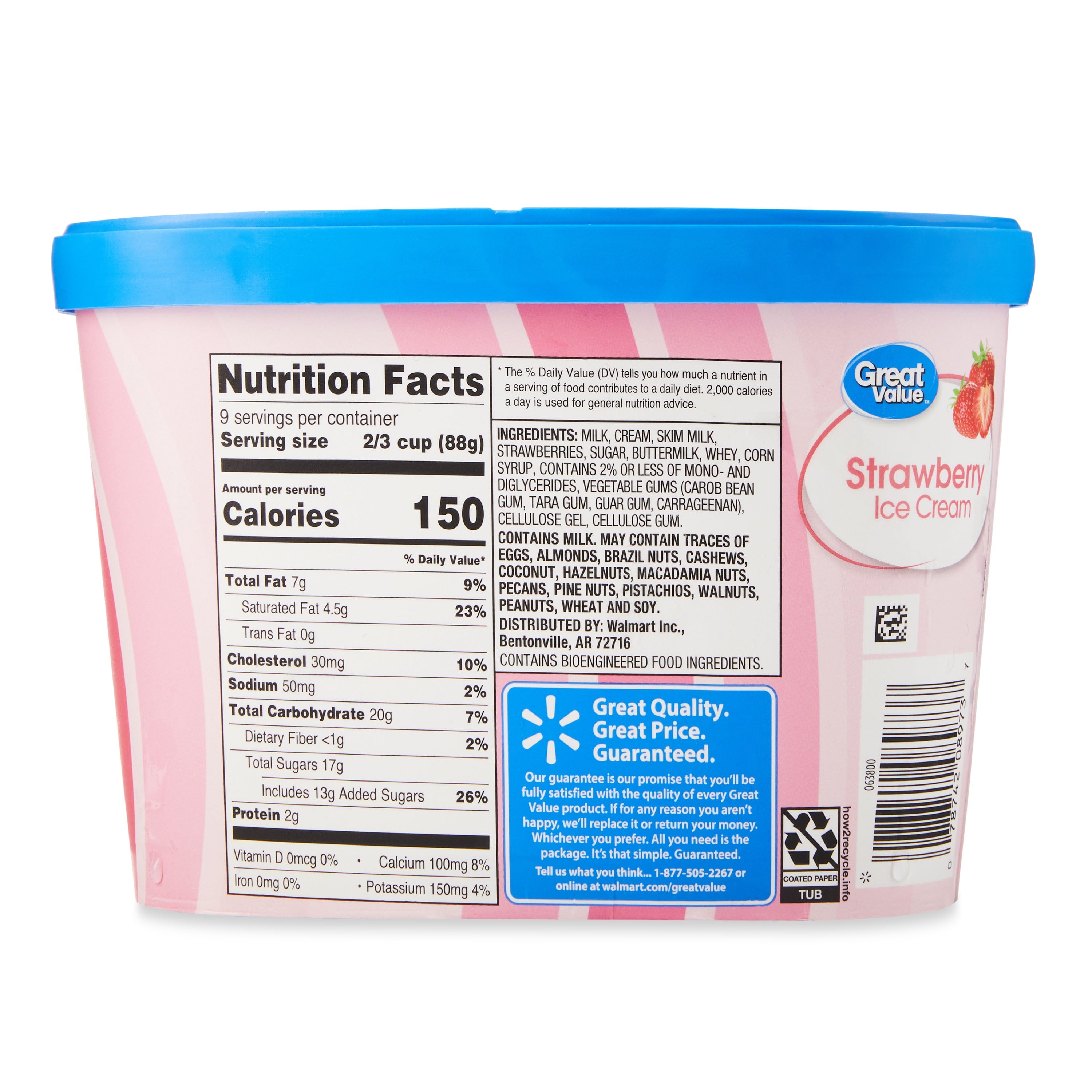 Great Value Strawberry Ice Cream 48 Fl Oz