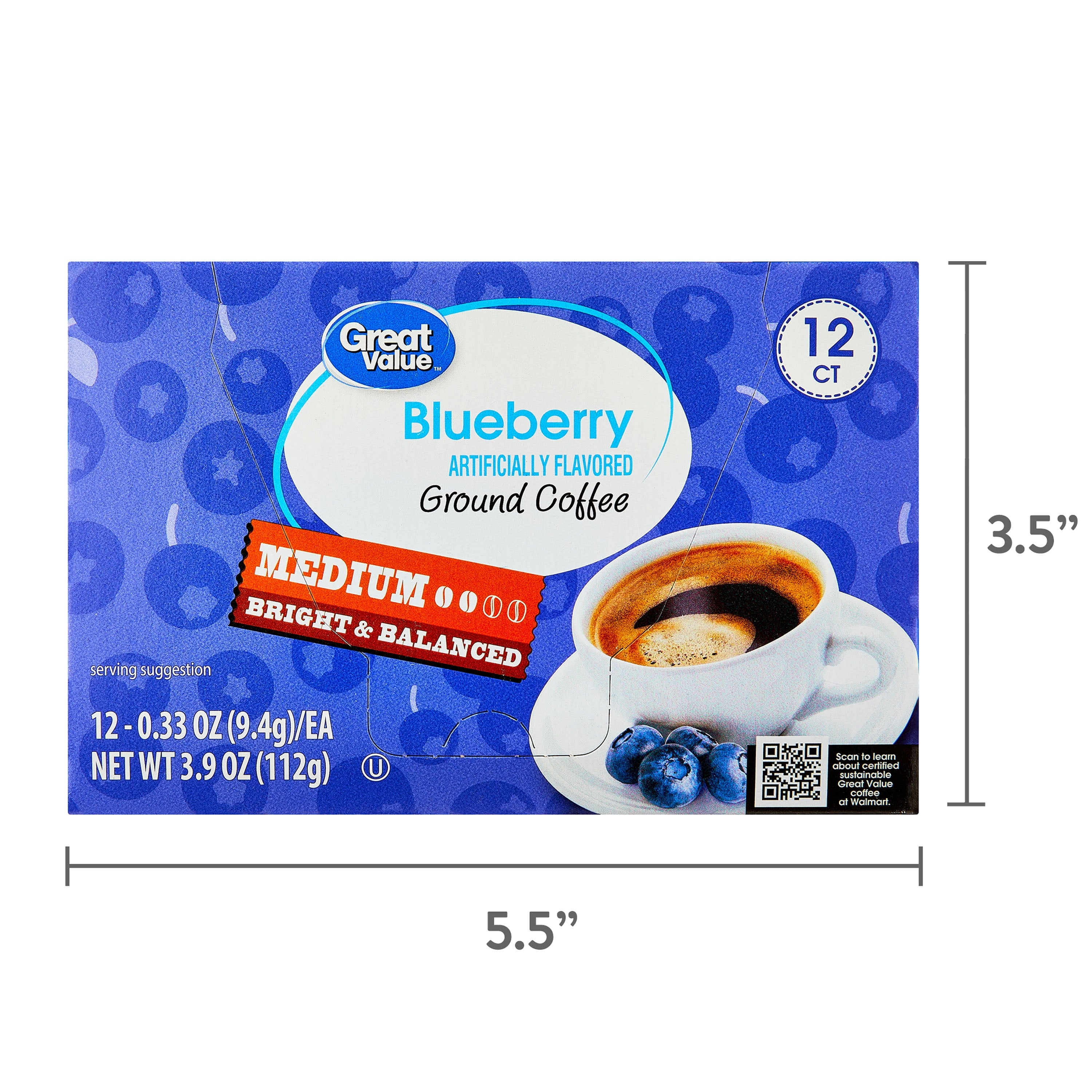 Great Value Blueberry Naturally Caffeinated Medium Roast Coffee Keurig K-Cup Pods 12 Count 3.9 oz Box