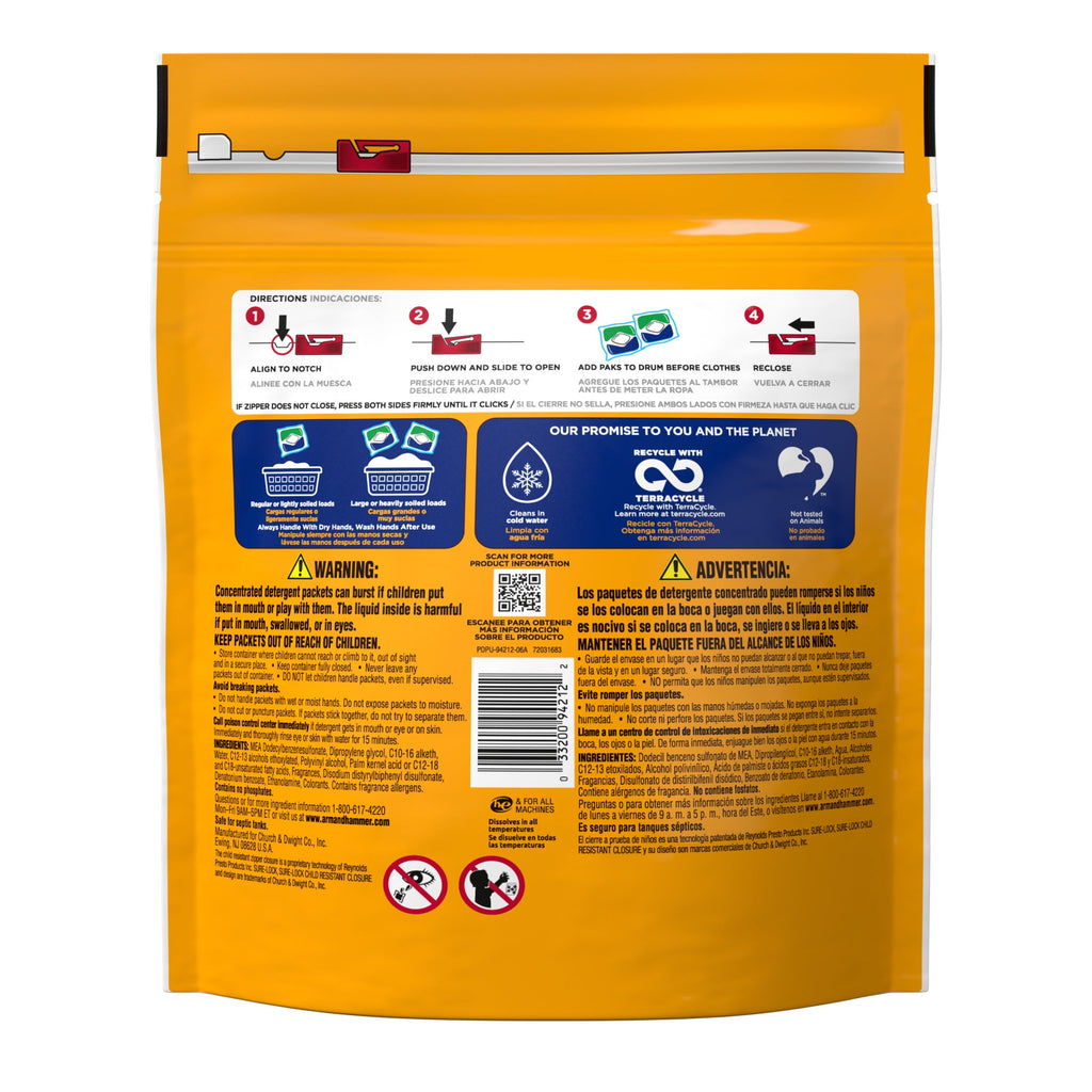 ARM & HAMMER Plus OxiClean 5-in-1 Laundry Detergent Paks Fresh Scent 42 Count
