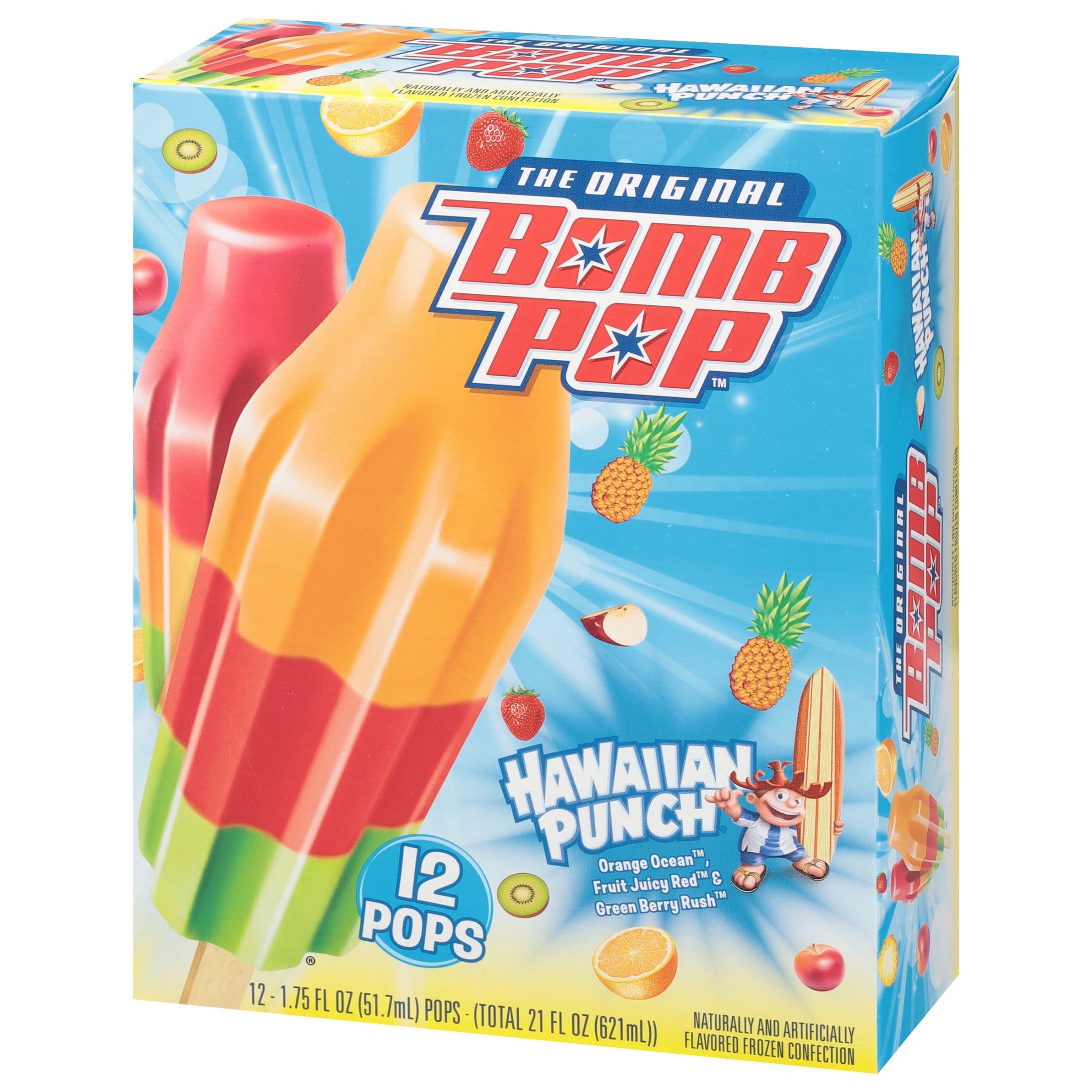 Bomb Pop Hawaiian Punch Freeze Ice Pops 12 Count 21 Fl Oz