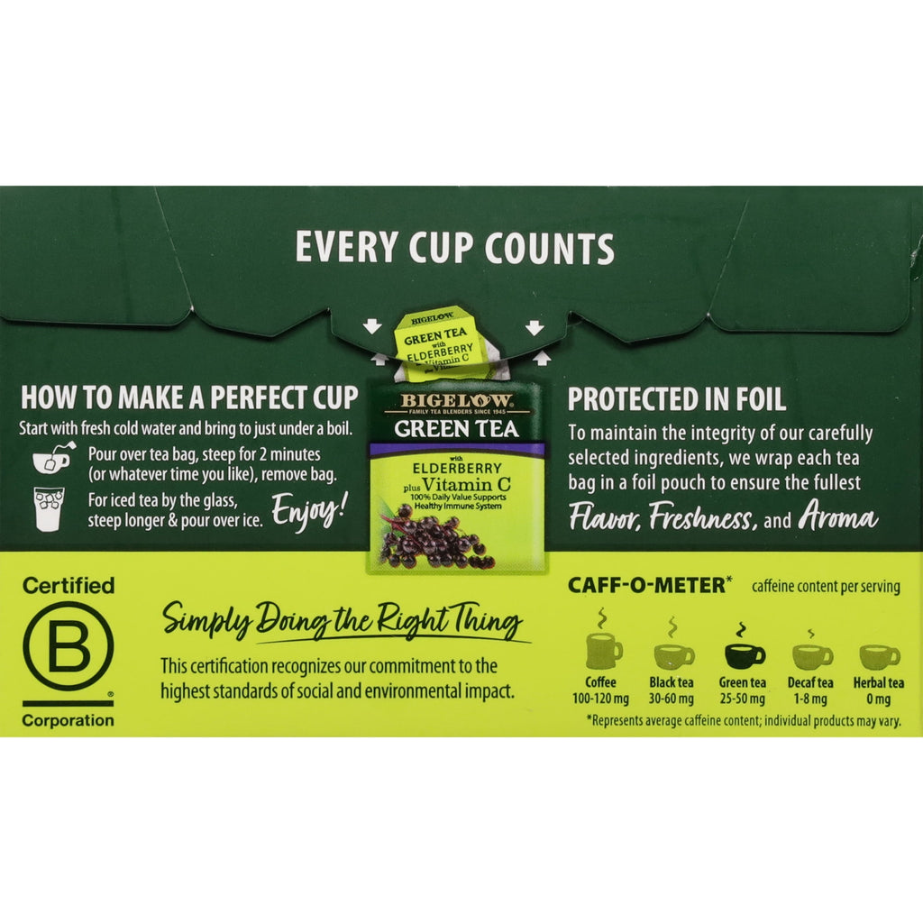 Bigelow Tea Green Tea with Elderberry Plus Vitamin C Bags 18 Count