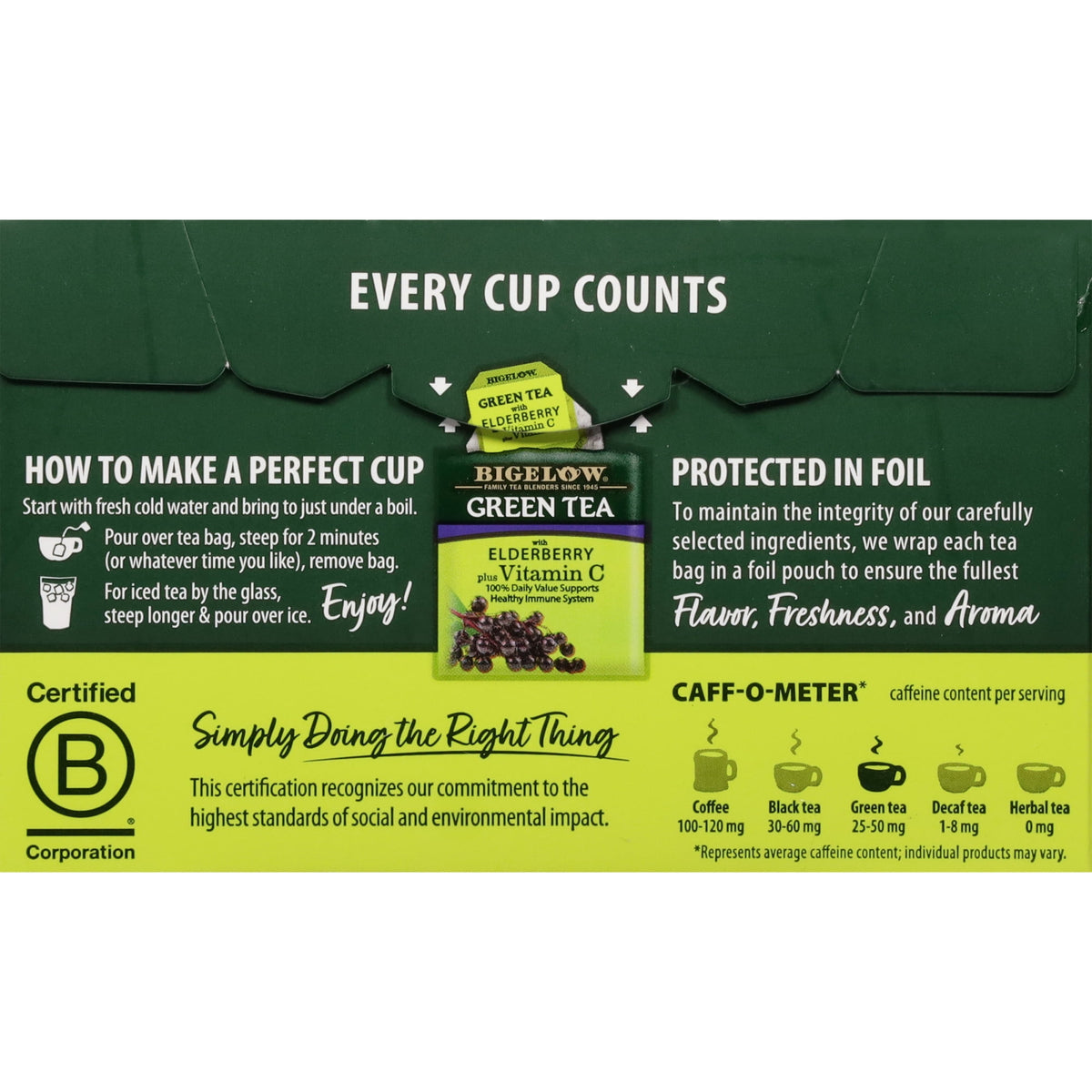 Bigelow Tea Green Tea with Elderberry Plus Vitamin C Bags 18 Count