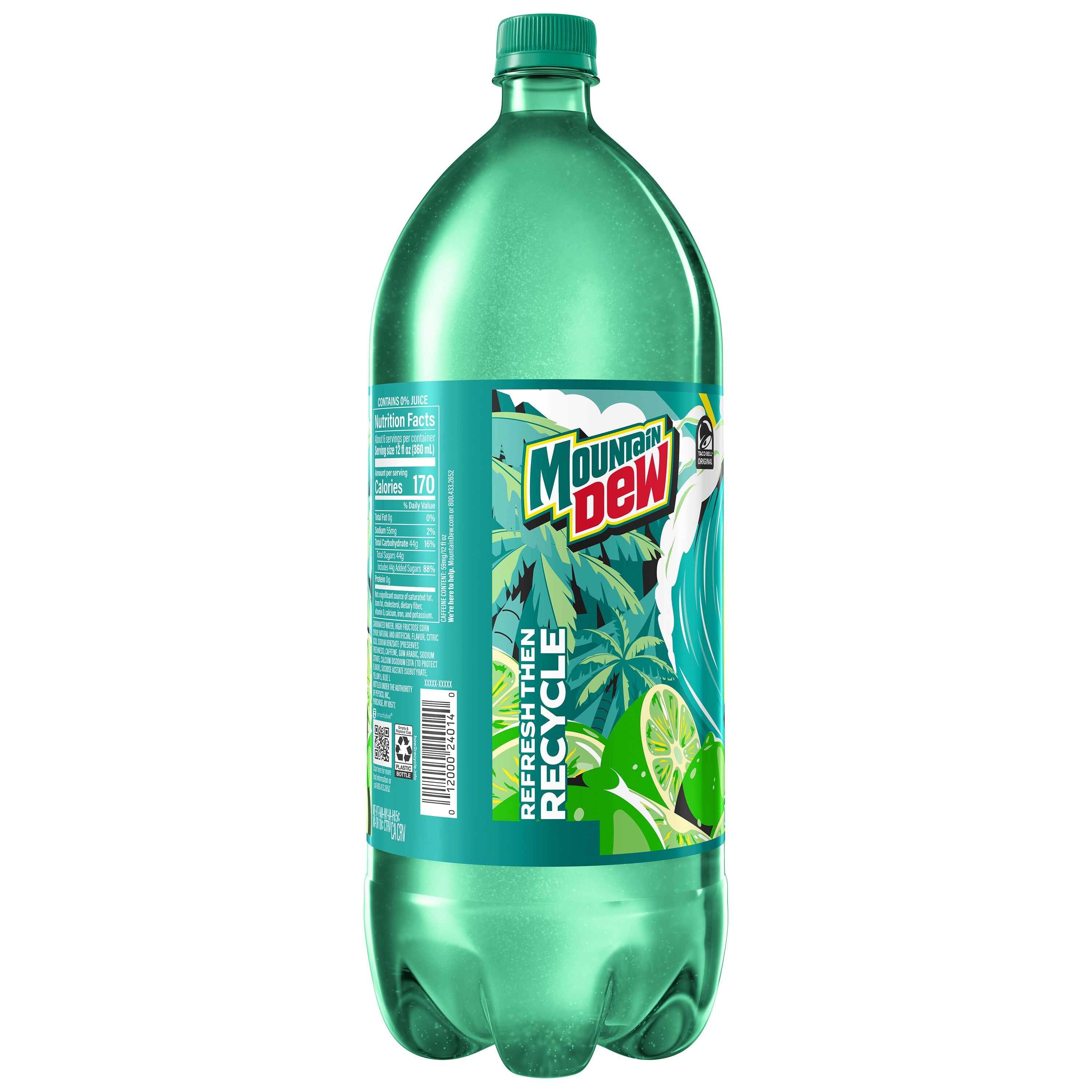 Mountain Dew Baja Blast Tropical Lime Soda Pop Bottle 2 Liters