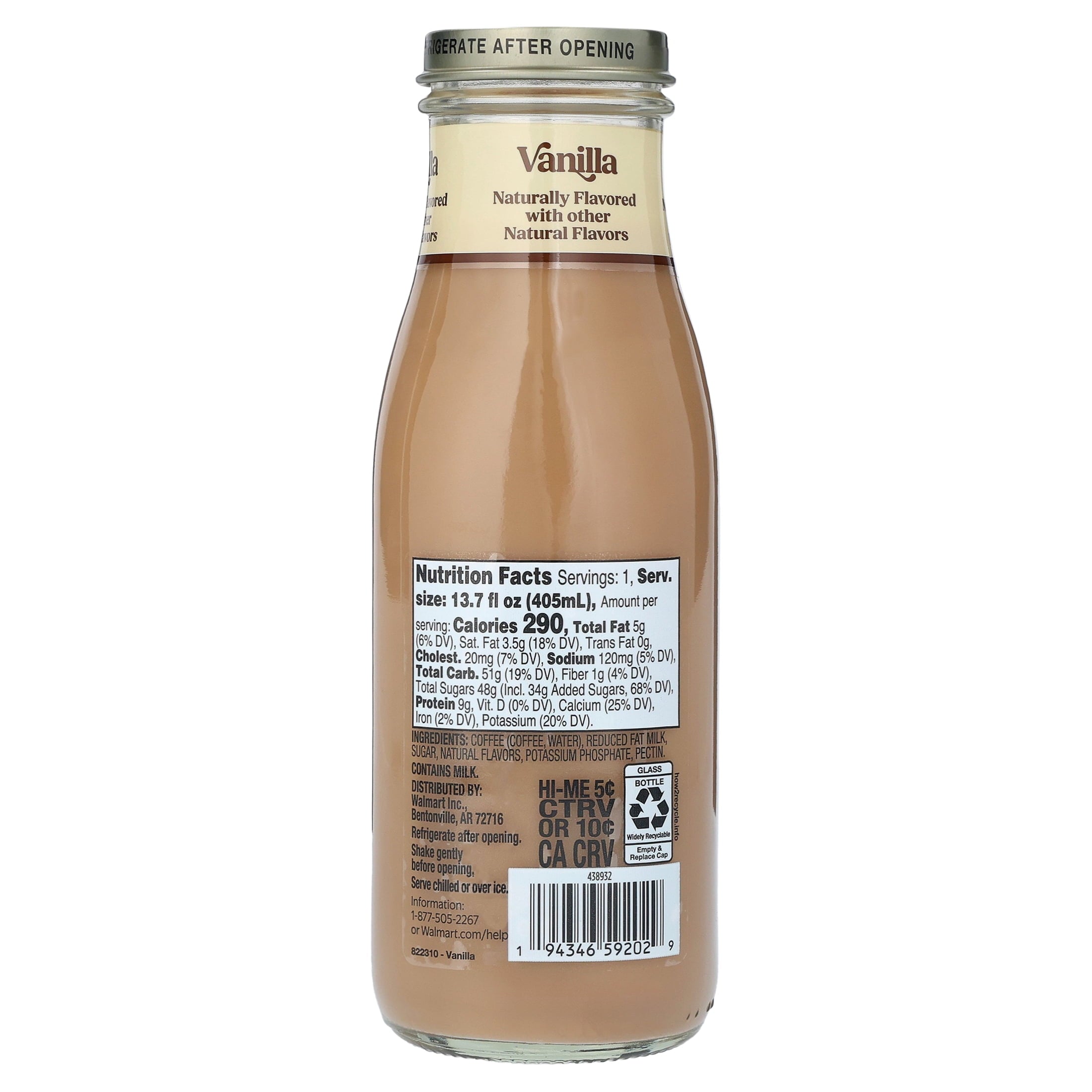 Great Value Iced Vanilla Latte Coffee and Milk Beverage 13.75 fl oz