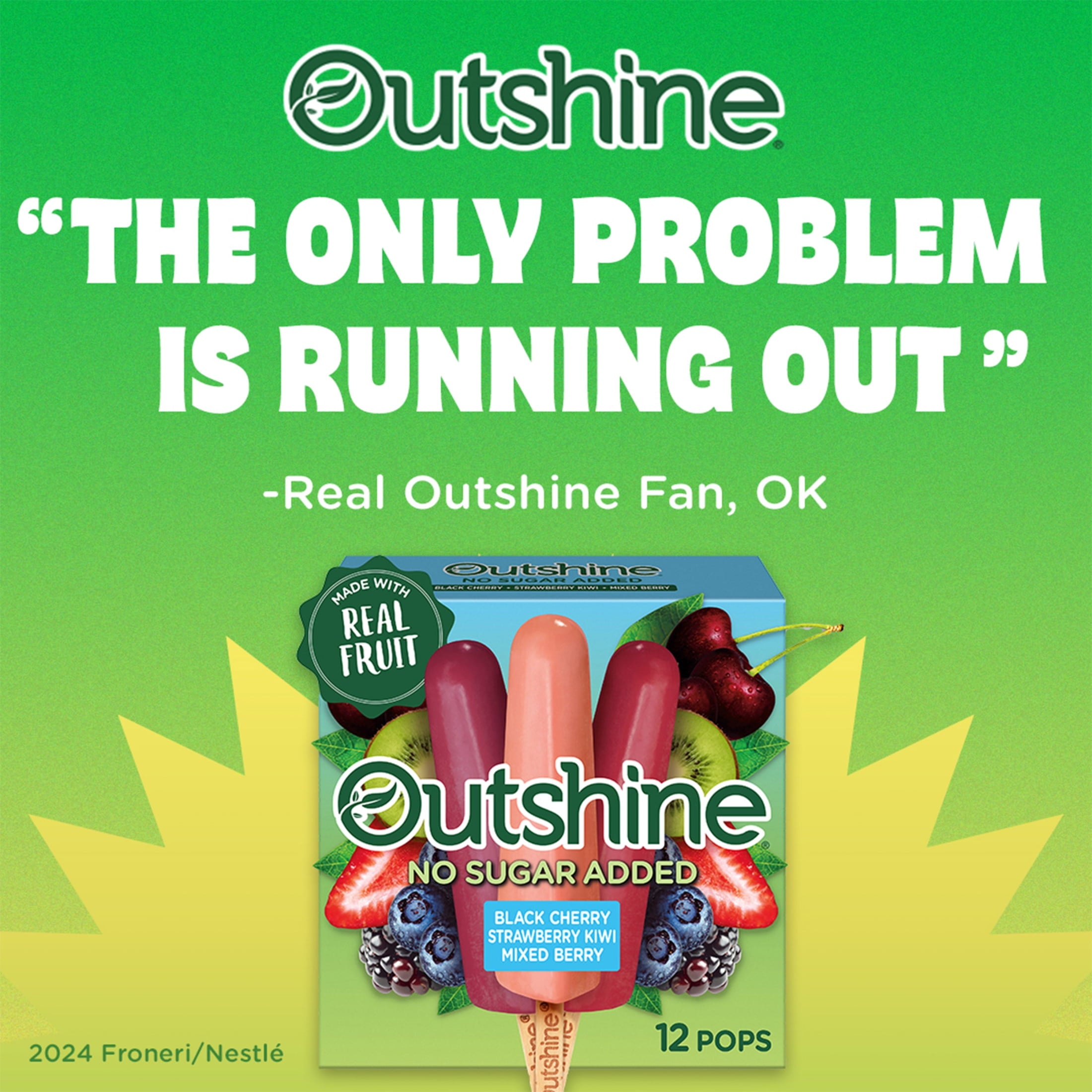 Outshine No Sugar Added Black Cherry Strawberry Kiwi Mixed Berry Frozen Fruit Pops 12 Count 18 Fl Oz