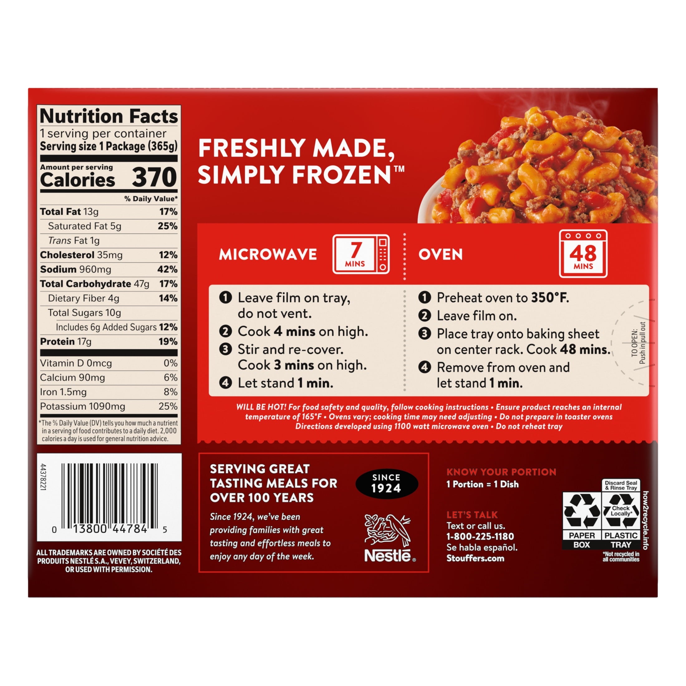 Stouffer's Macaroni and Beef Frozen Pasta Single Serve Meal 12.875 Oz