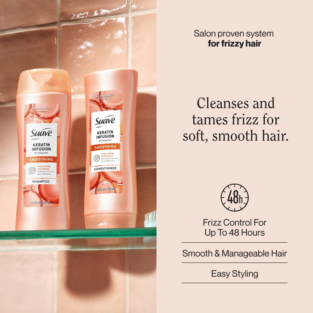 Suave Keratin Infusion Smoothing Shampoo for Frizzy Hair 48HR Frizz Control 12.6 fl oz