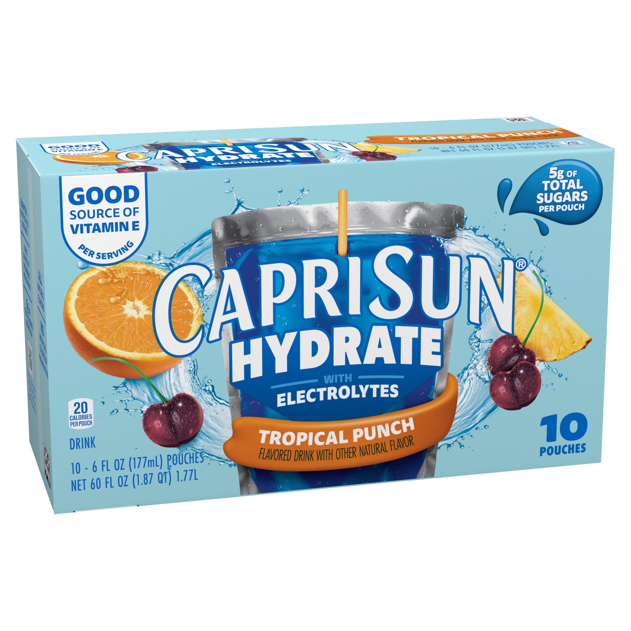 Capri Sun Hydrate with Electrolytes Tropical Punch Flavored Drink 6 fl oz Pouches 10 Count