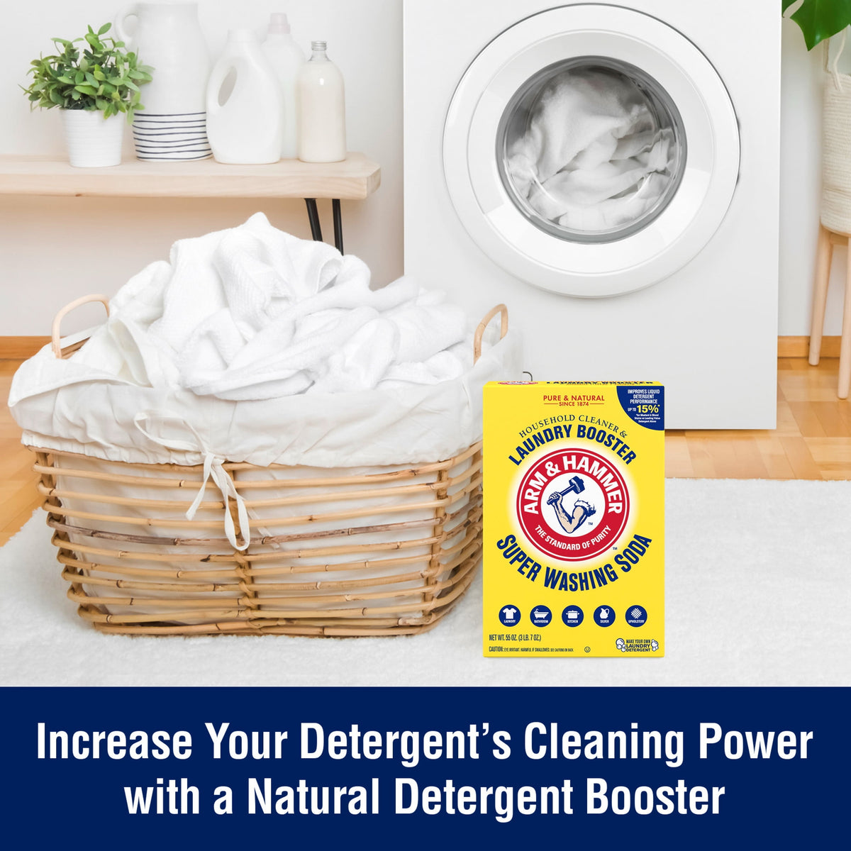 ARM & HAMMER Super Washing Soda Laundry Detergent Booster & Household Cleaner 55 oz
