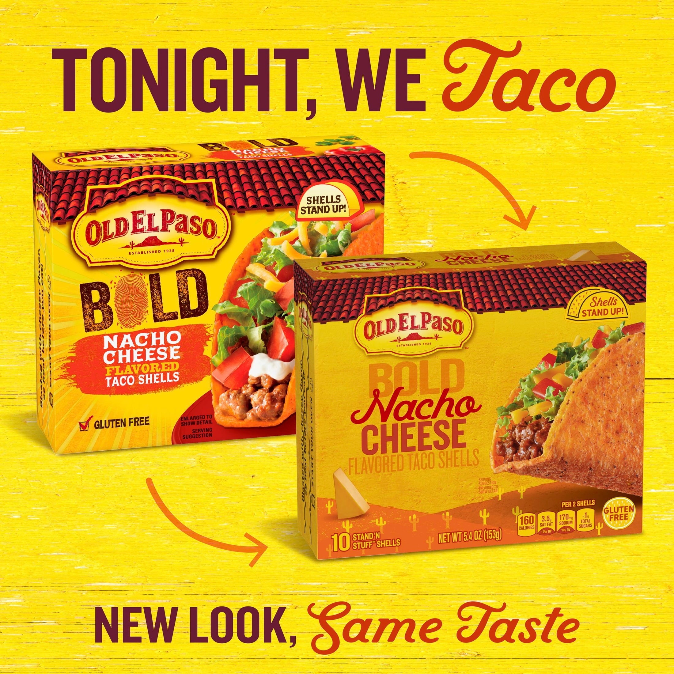 Stand 'N Stuff Bold Nacho Cheese Taco Shells 5.4 Oz 10 Count Old El Paso