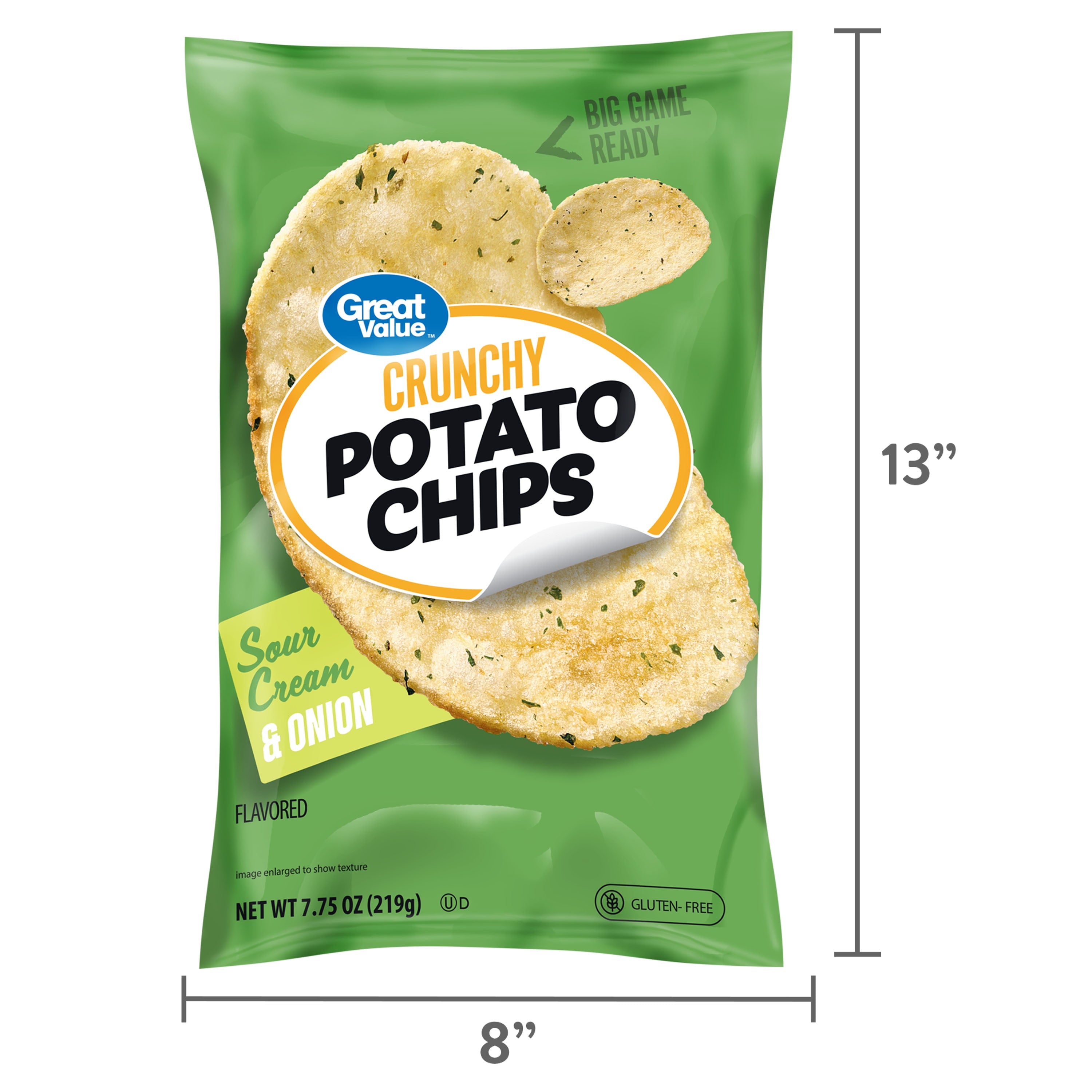 Sour Cream & Onion Flavored Potato Chips 7.75 Oz Great Value