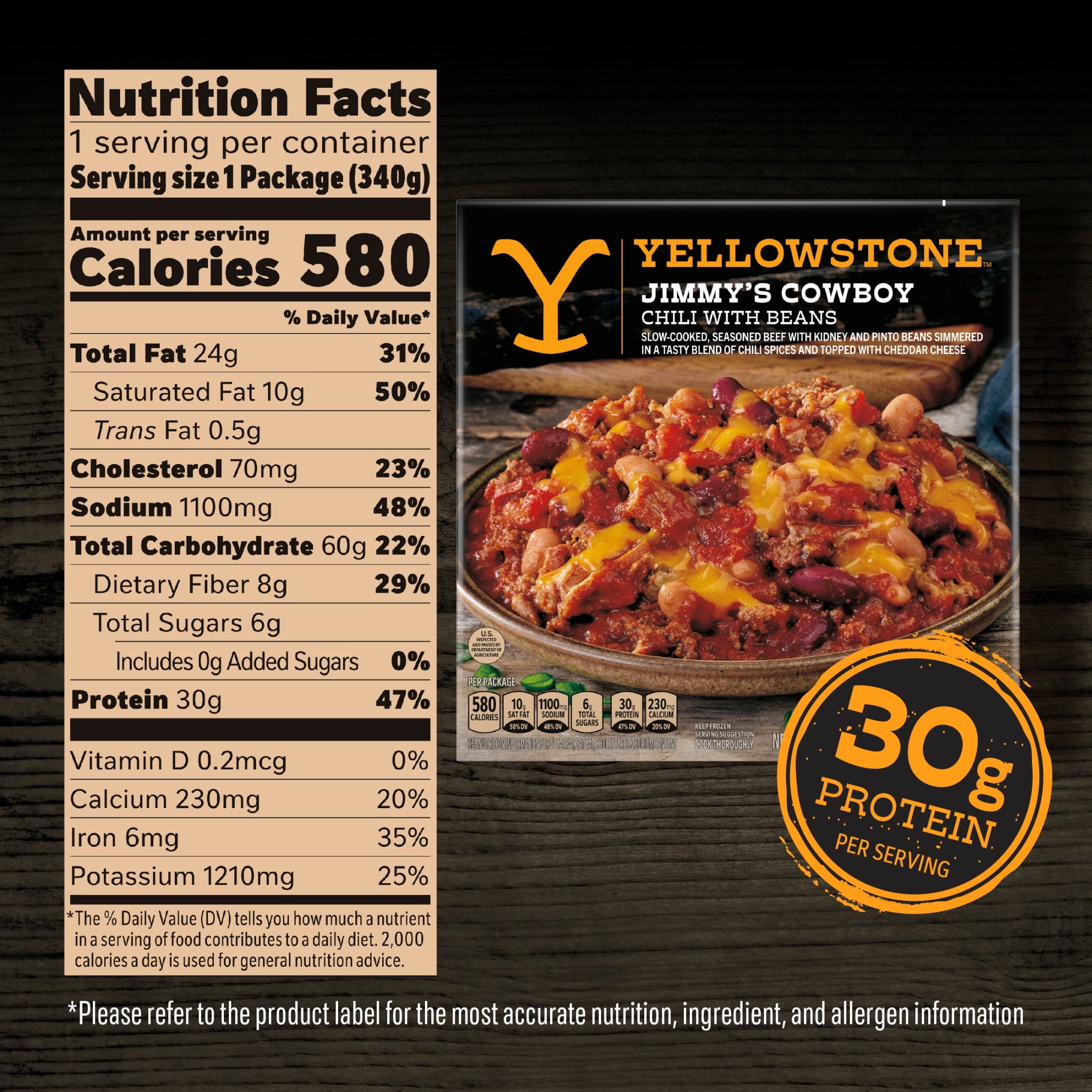 Yellowstone Beef Chili With Beans Frozen Meal 12 Oz