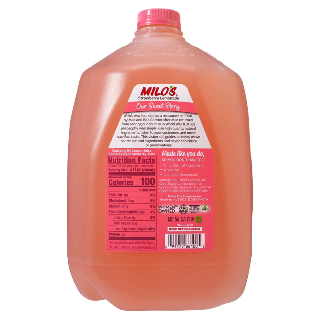 Milo's Strawberry Lemonade Refrigerated Juice Drink 128 fl oz Gallon