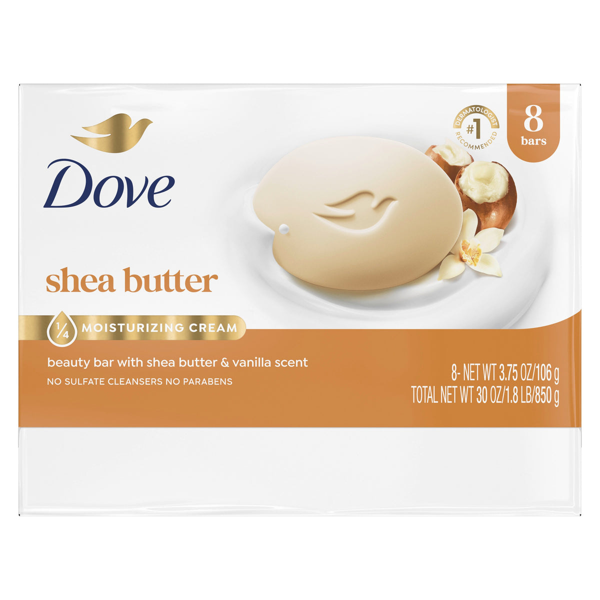 Dove Shea Butter Beauty Bar Soap Moisturizing 3.75 oz 8 Bars