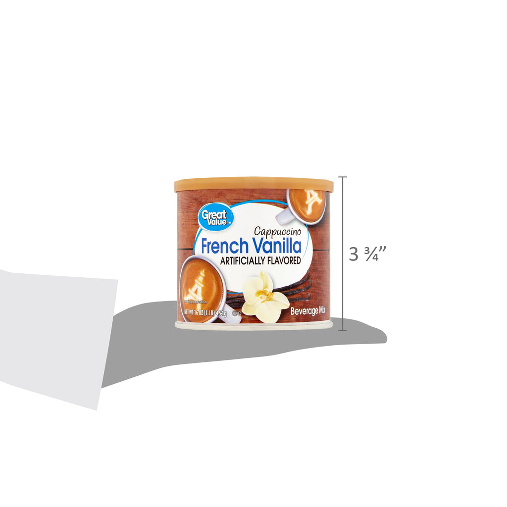Great Value French Vanilla Naturally Caffeinated Instant Cappuccino Drink Mix 16 oz Canister